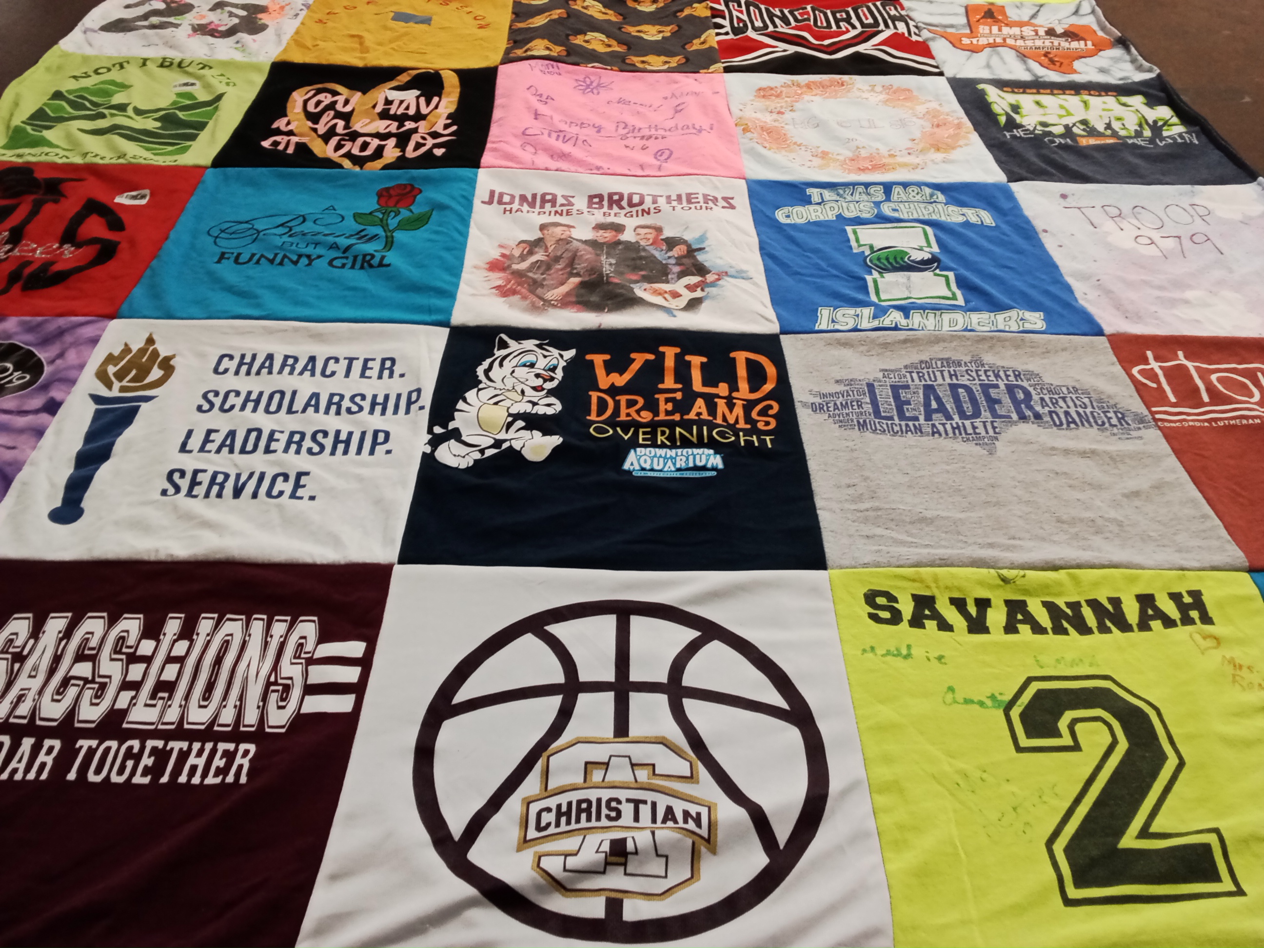 T-shirt quilt featuring christian lions by Rachel from TX