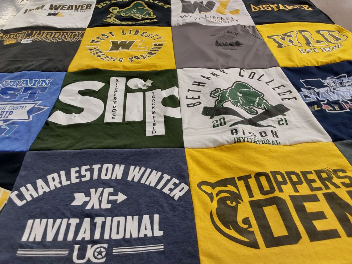 T-shirt quilt featuring slippery rock university, charleston university by Mary from OH