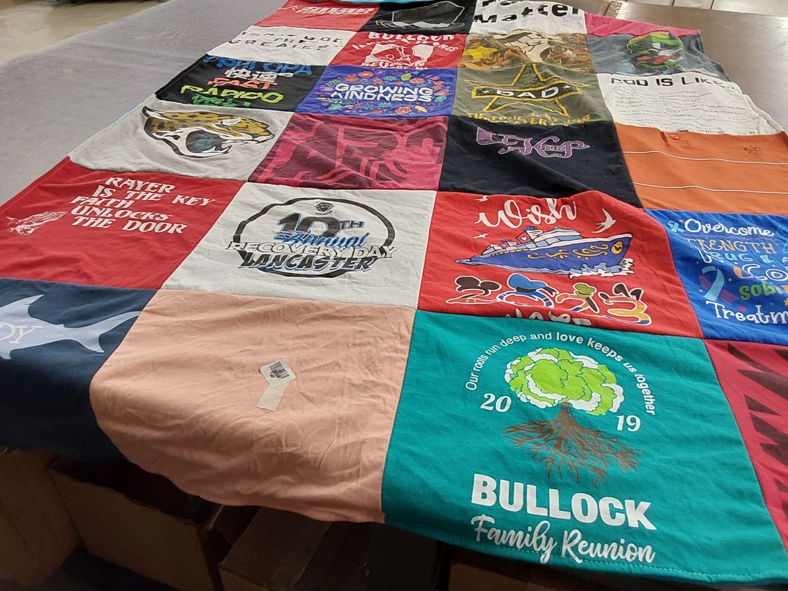 T-shirt quilt with family gatherings, community events themes by Alexia from PA