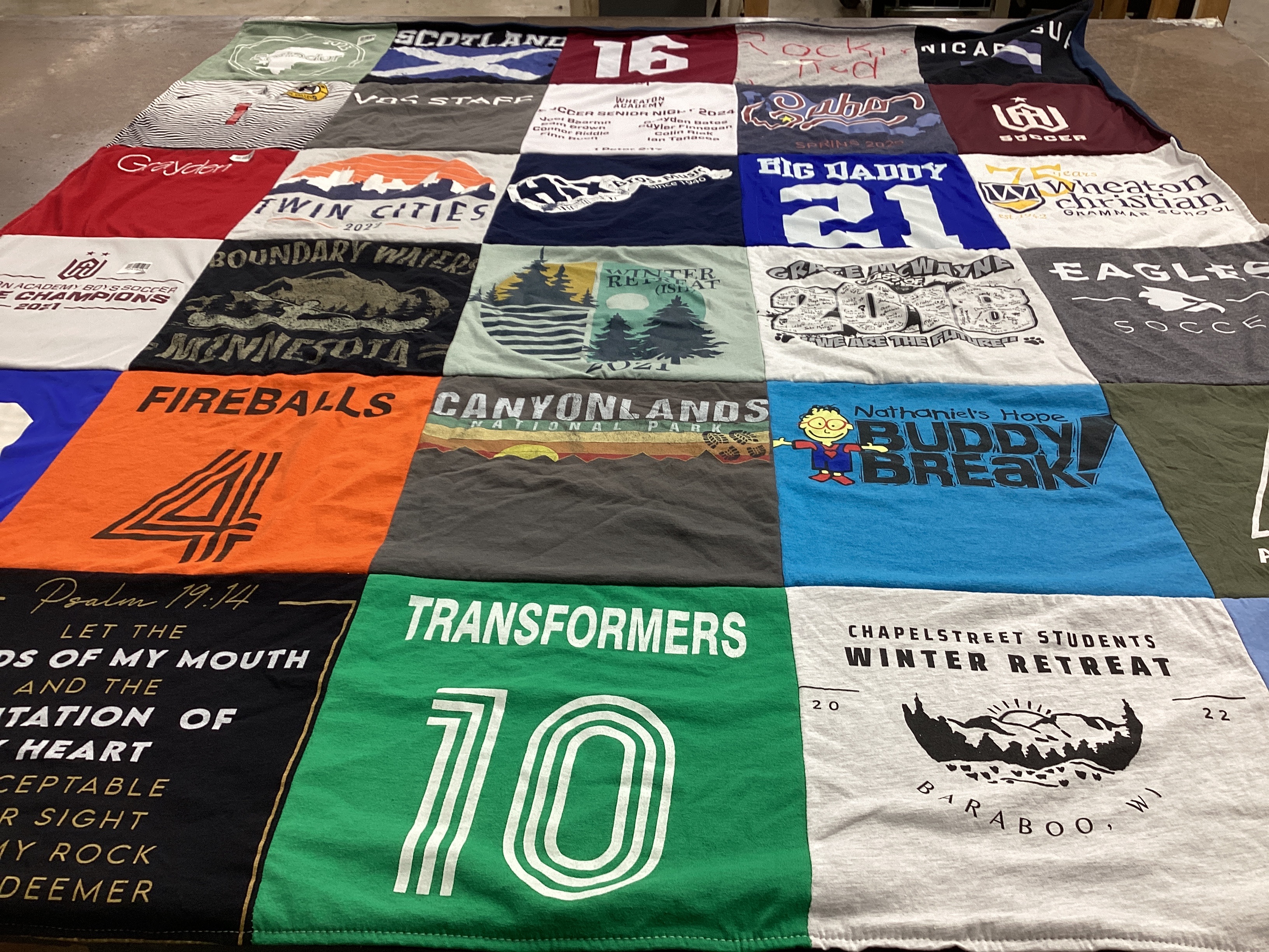T-shirt quilt from wheaton christian grammar school by Christel from IL