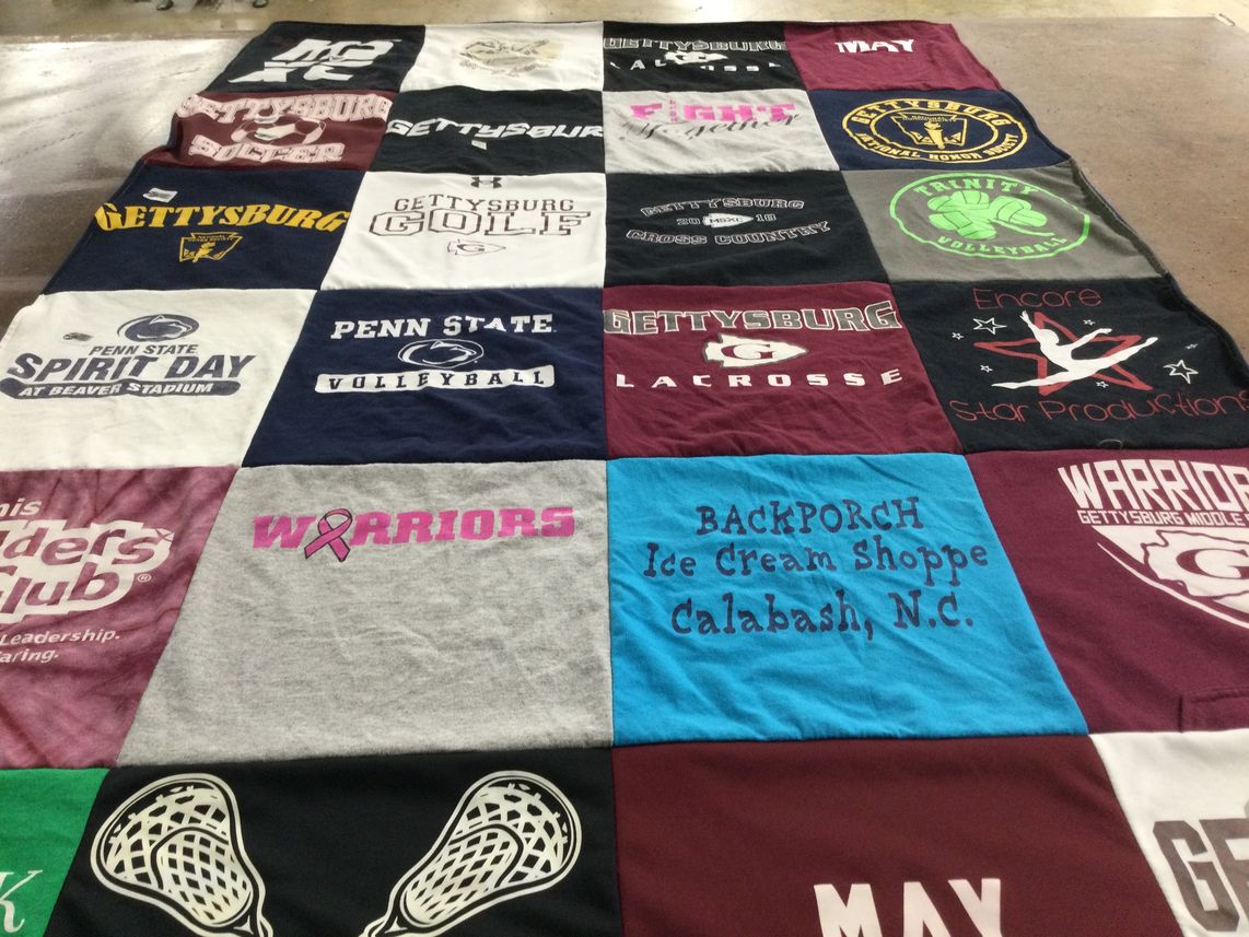 T-shirt quilt featuring gettysburg lacrosse, trinity volleyball by Lori from PA