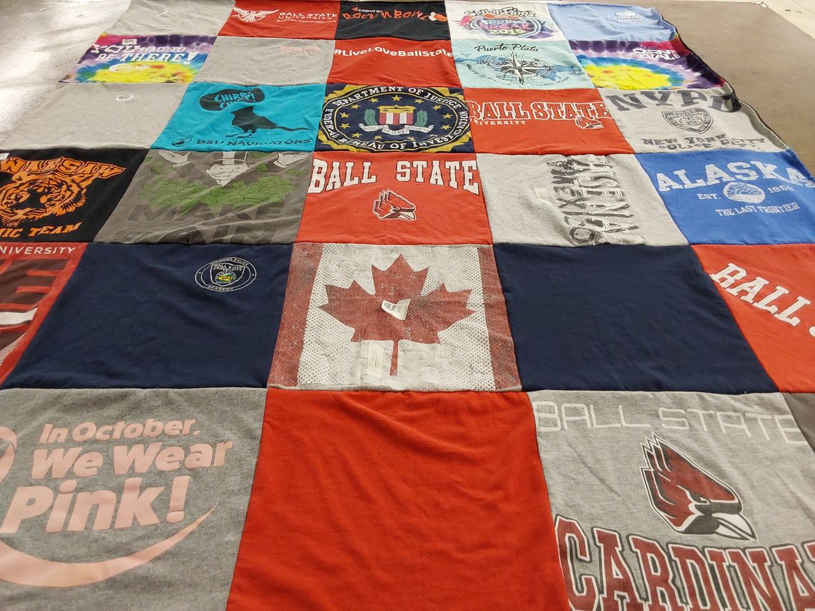 T-shirt quilt featuring ball state university by Jennifer from IN