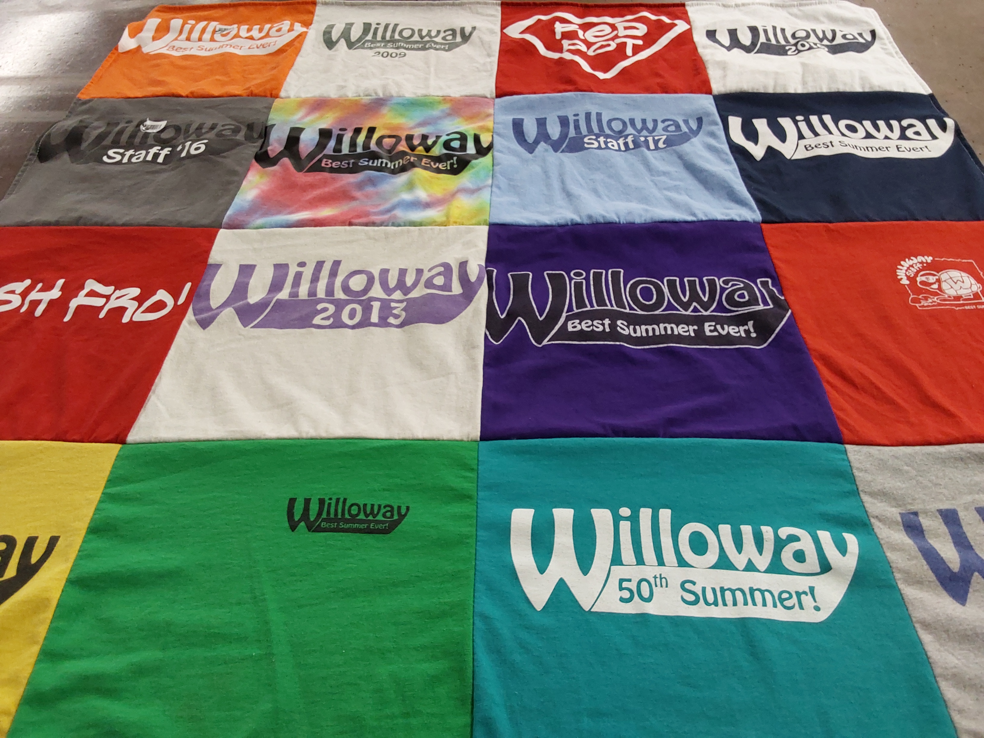 T-shirt quilt with camping, youth activities themes by Sean from MI