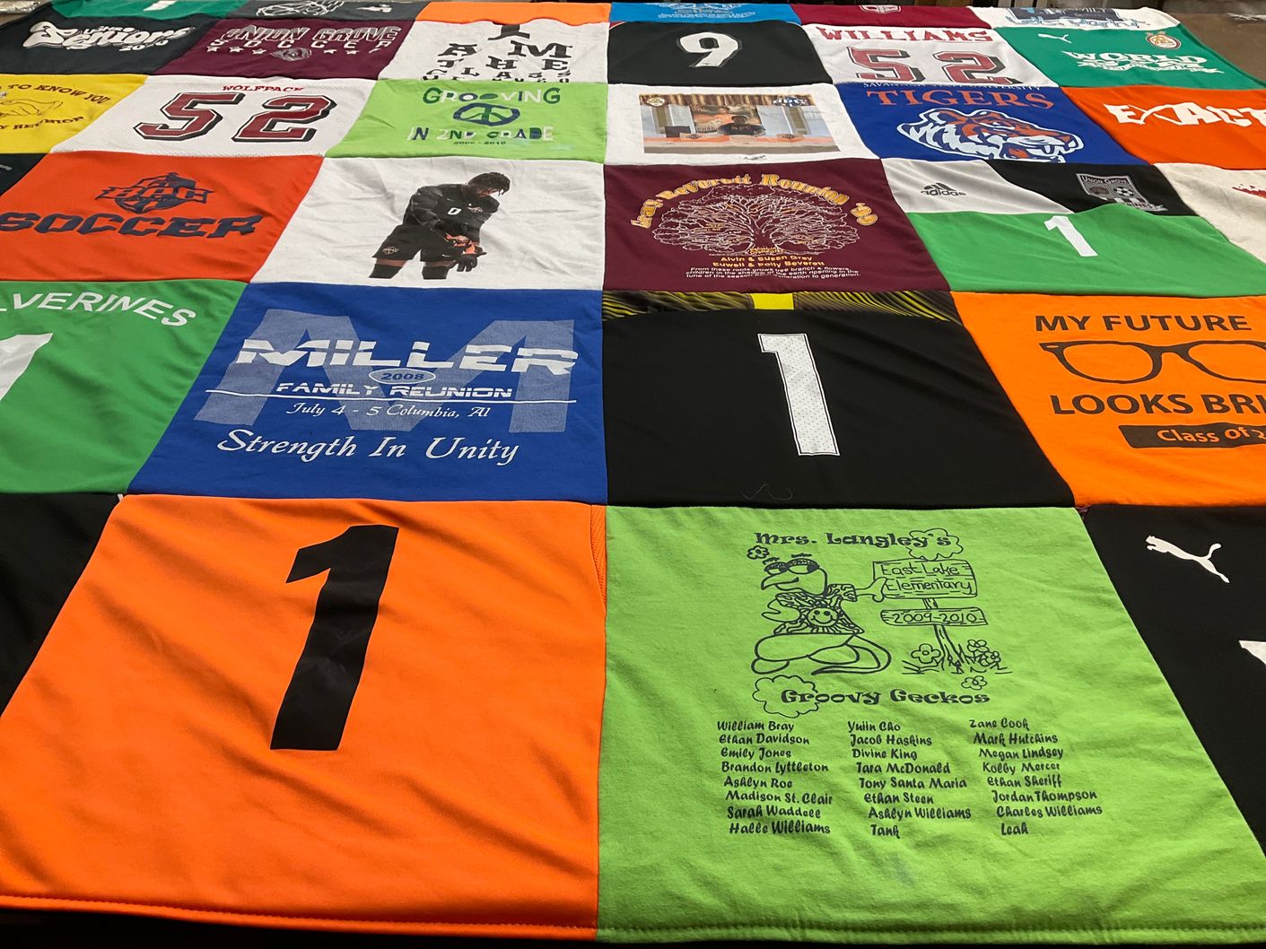 T-shirt quilt featuring wolfpack, tigers by Cindy from GA