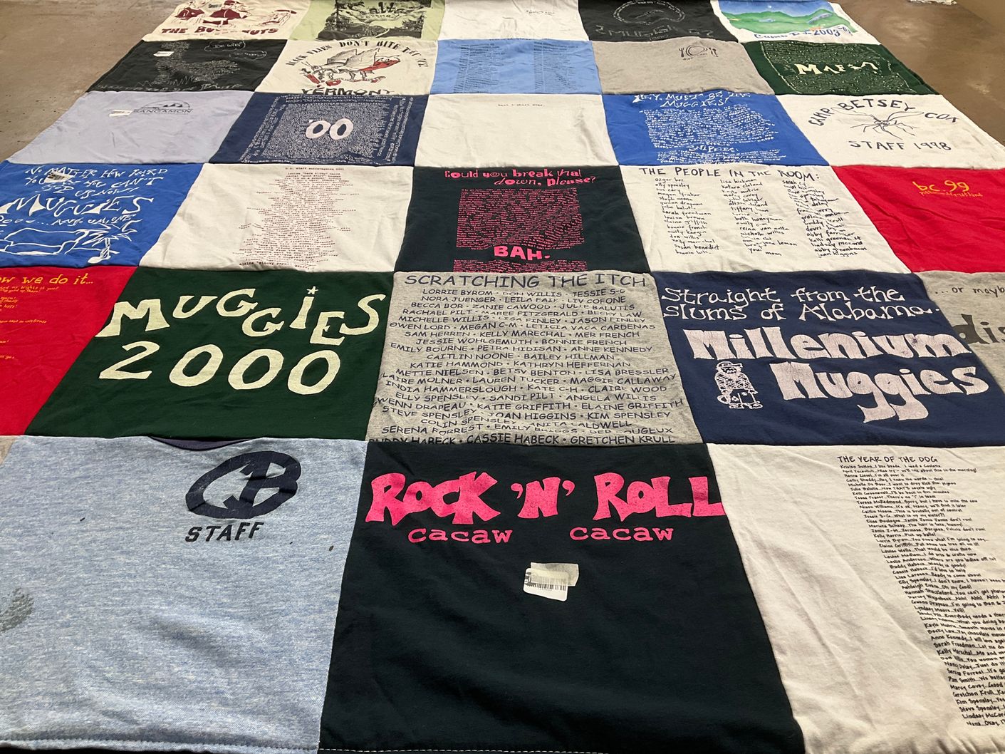 T-shirt quilt with music, colleges themes by Juliette from VA