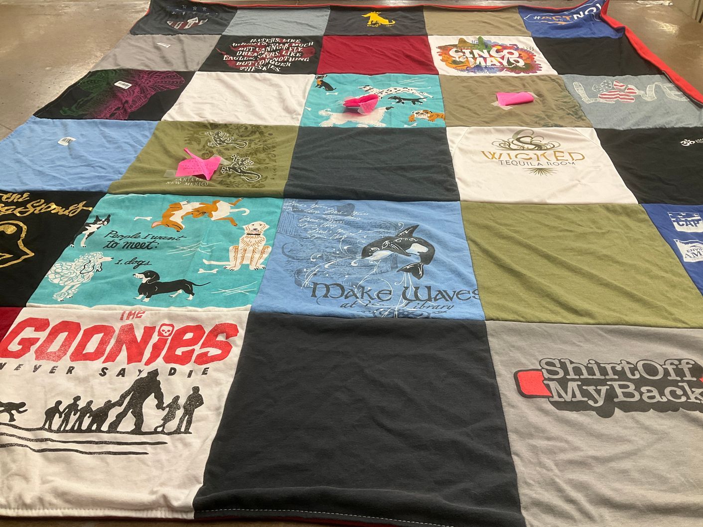 T-shirt quilt with dogs, movies themes by Lisa from CO