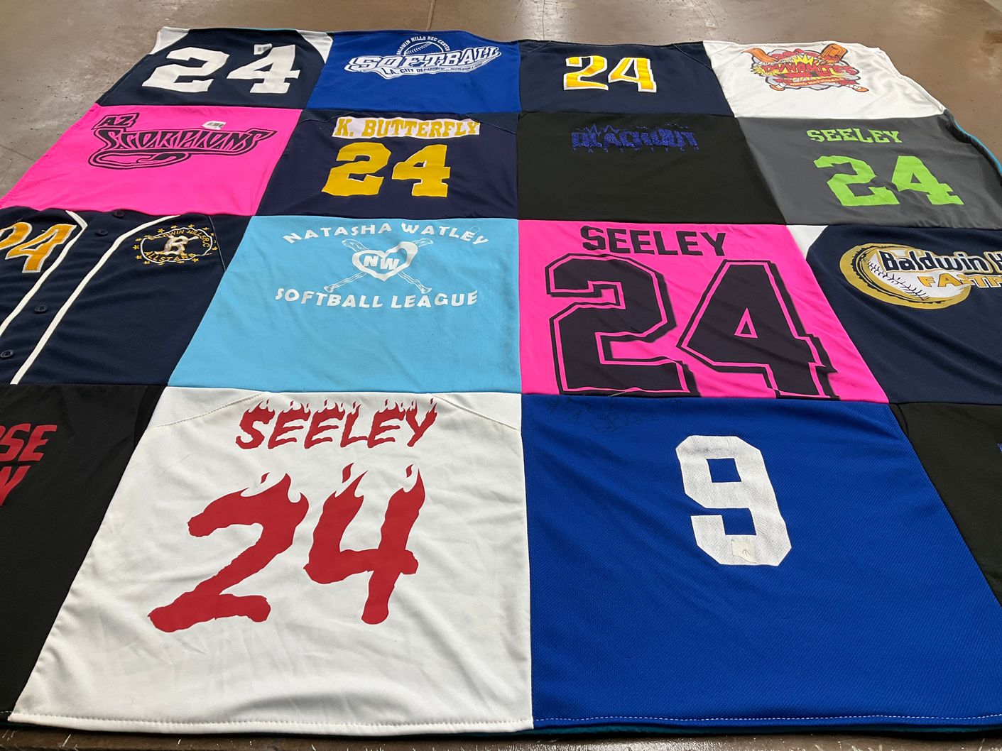 T-shirt quilt with softball themes by Melodee from AZ