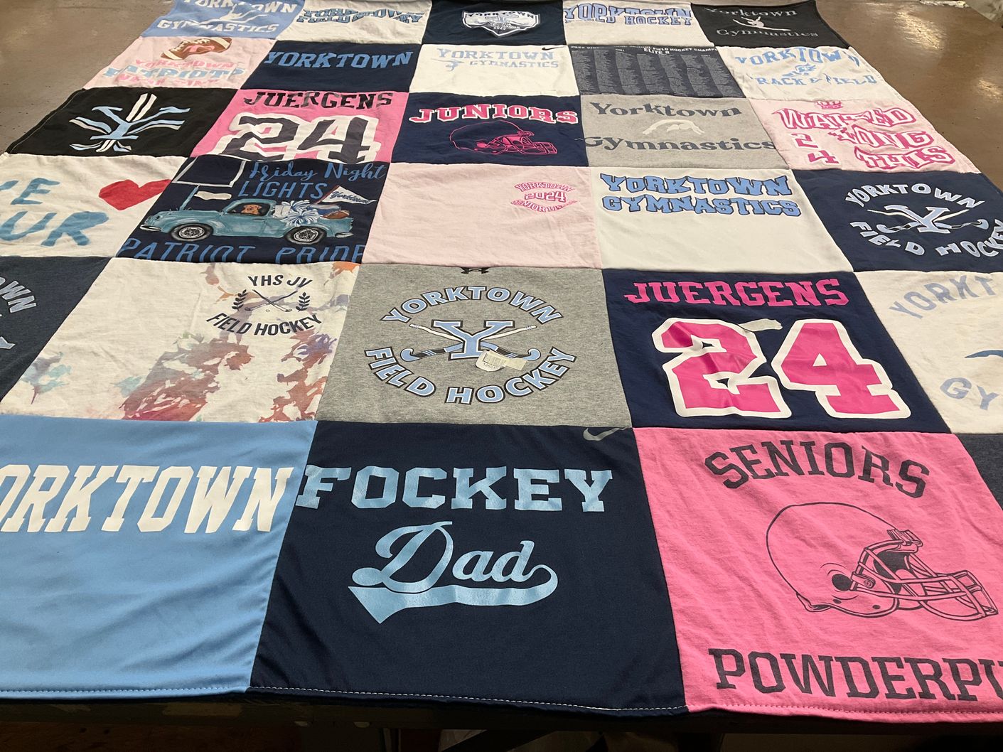 T-shirt quilt featuring yorktown field hockey, yorktown gymnastics by Gretchen from VA