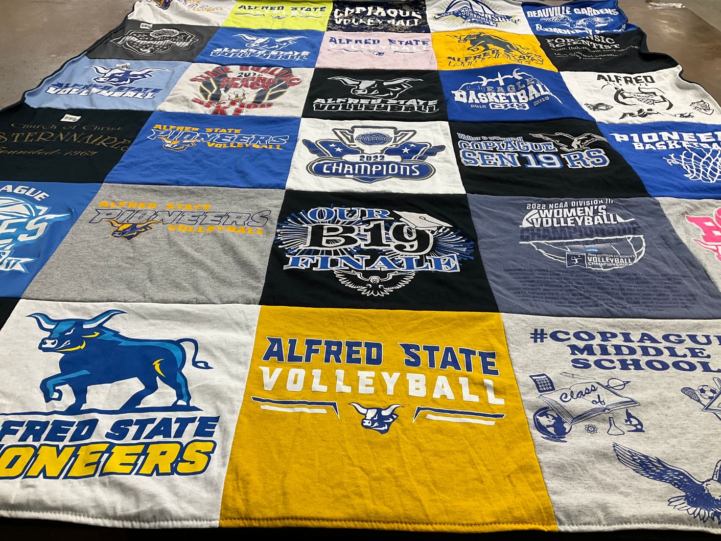 T-shirt quilt featuring alfred state pioneers by Faith from NY