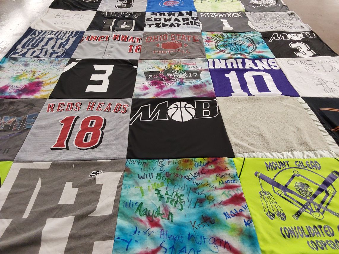 T-shirt quilt featuring cincinnati reds, mount gilead basketball team by Beth from OH