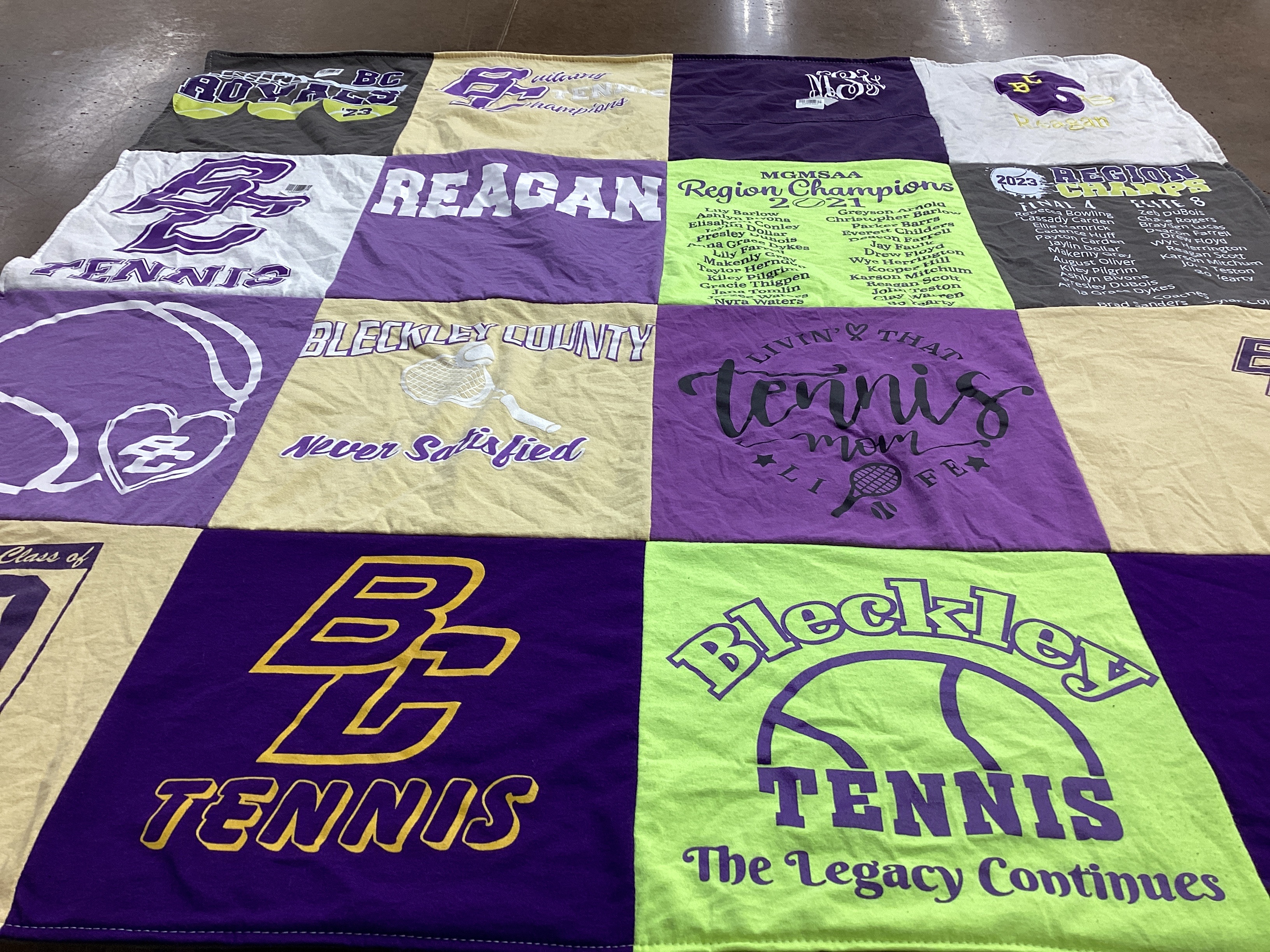 T-shirt quilt featuring bleckley county tennis by Paula from GA