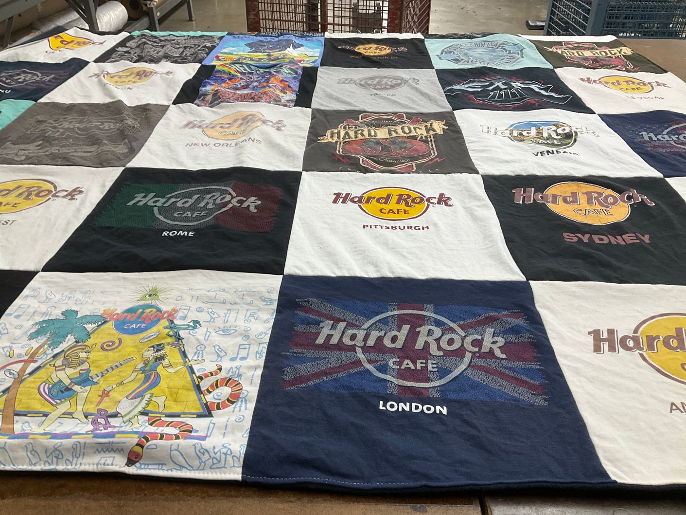 T-shirt quilt with music, travel themes by Sydney from GA