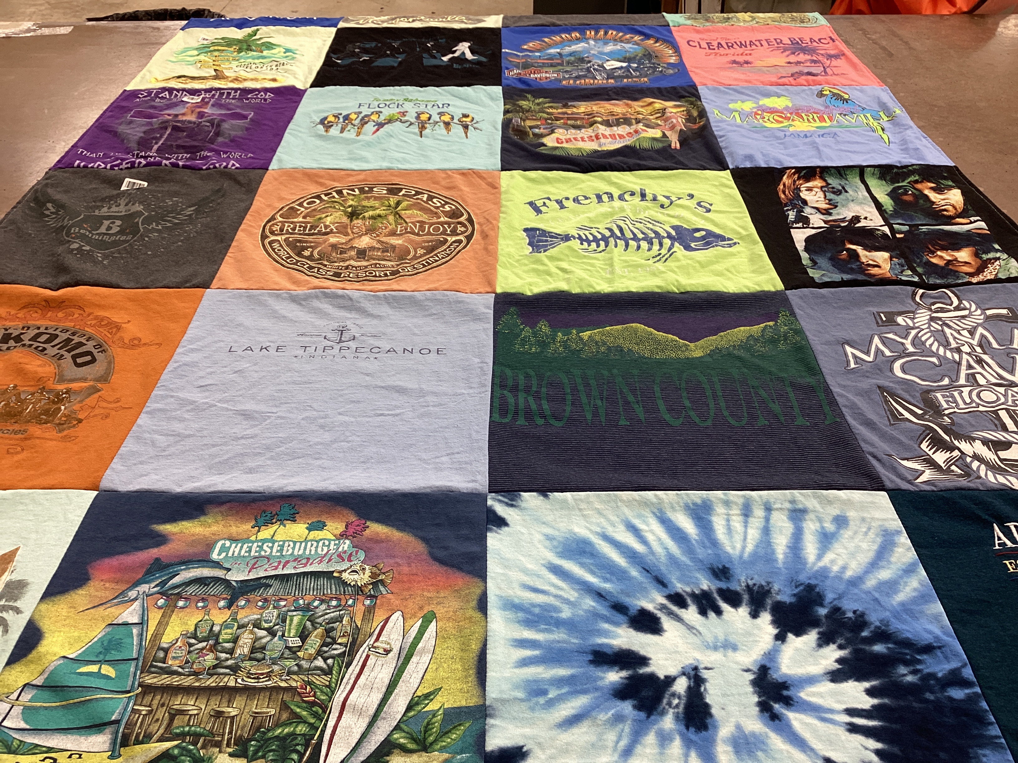 T-shirt quilt with travel, beach themes by Anne from IN