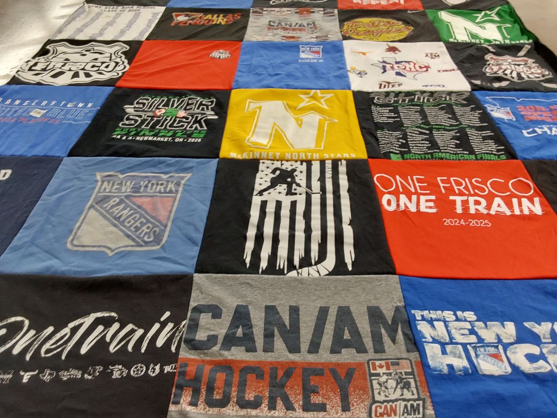 T-shirt quilt featuring new york rangers, dallas penguins by ANNA from TX