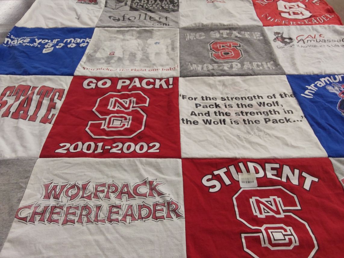 T-shirt quilt featuring wolfpack by Virginia from NC
