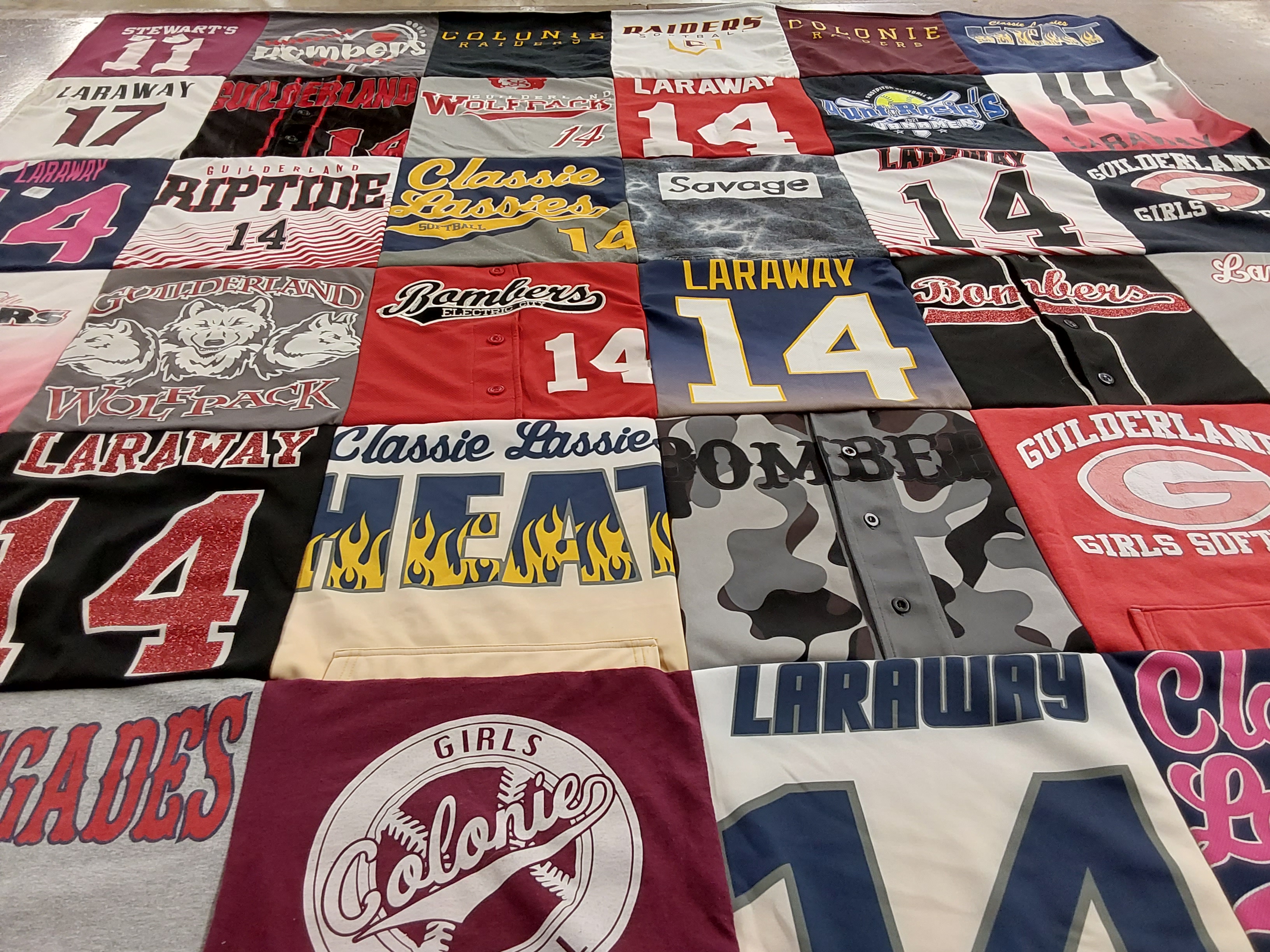 T-shirt quilt featuring guilderland girls softball team, laraway bombers by Gina from NY