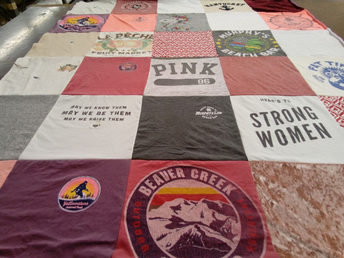 T-shirt quilt with outdoors, nature themes by Glenna from MA