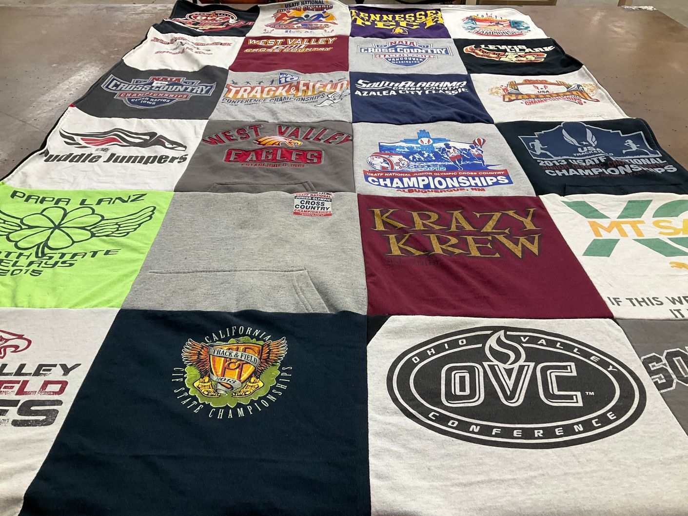 T-shirt quilt from california university, west valley college by J from OR