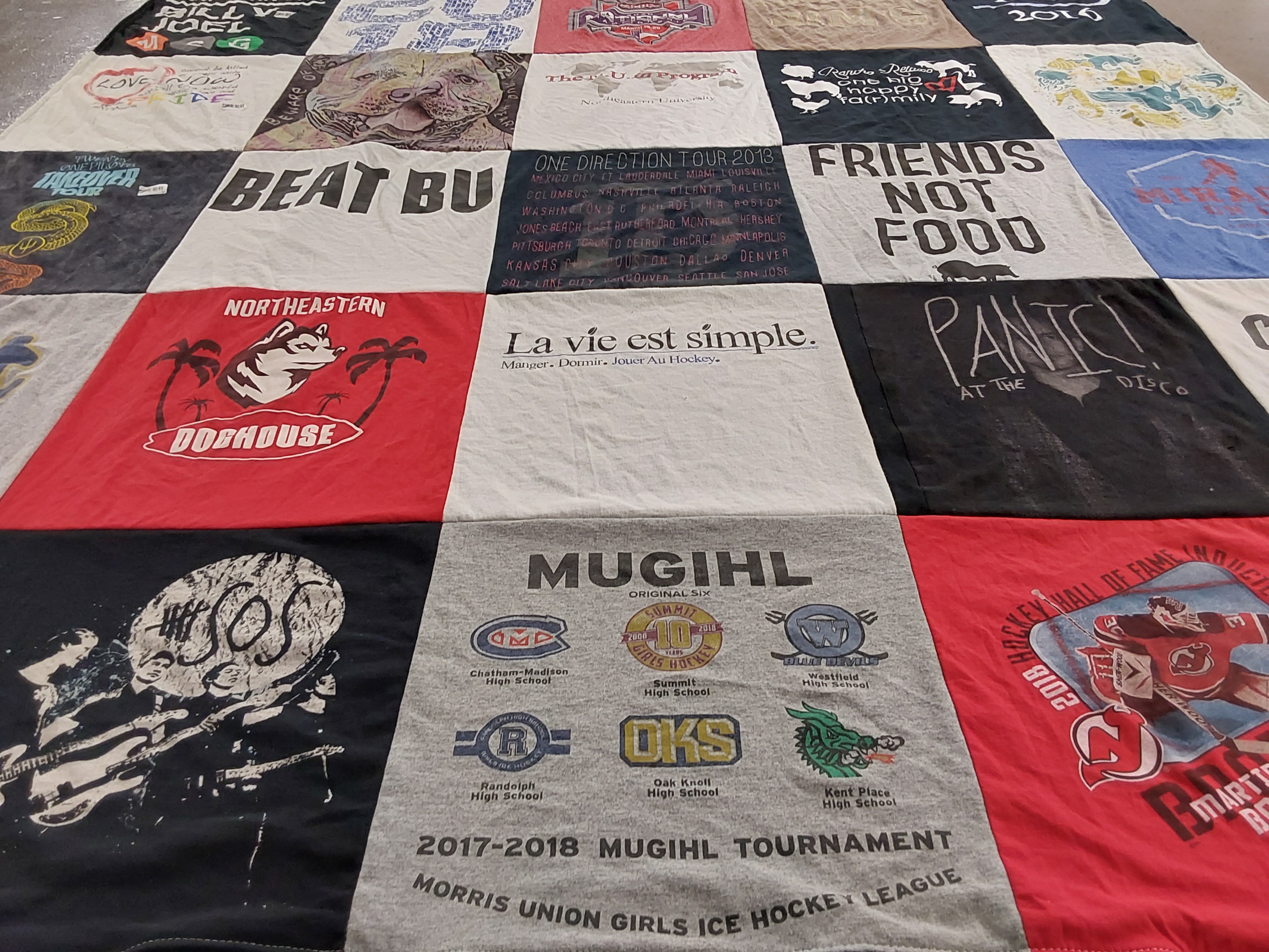 T-shirt quilt from northeastern university, chatham-madison high school by Hannah from NJ
