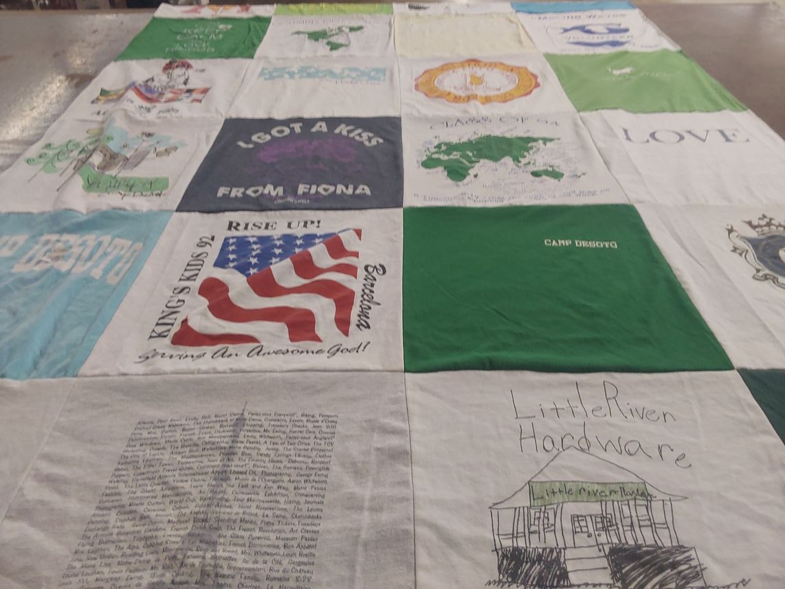 T-shirt quilt with camping, outdoor activities themes by Katherine G. from GA