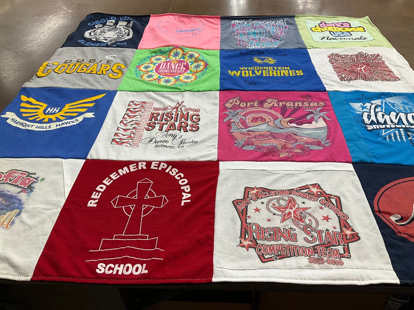 T-shirt quilt featuring rising stars competition team by Candace from TX