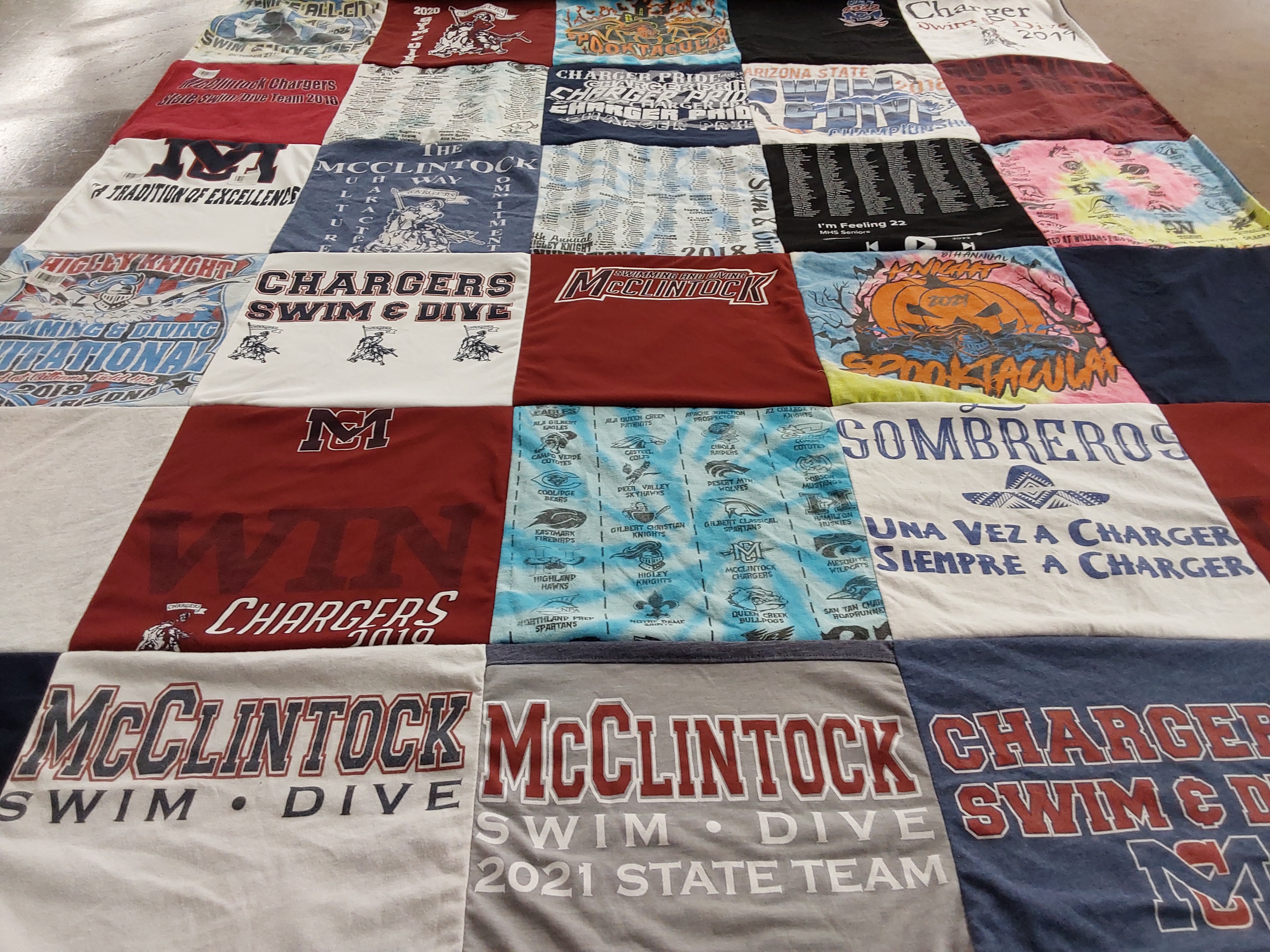 T-shirt quilt featuring mcclintock high school swim and dive team by Ava from AZ