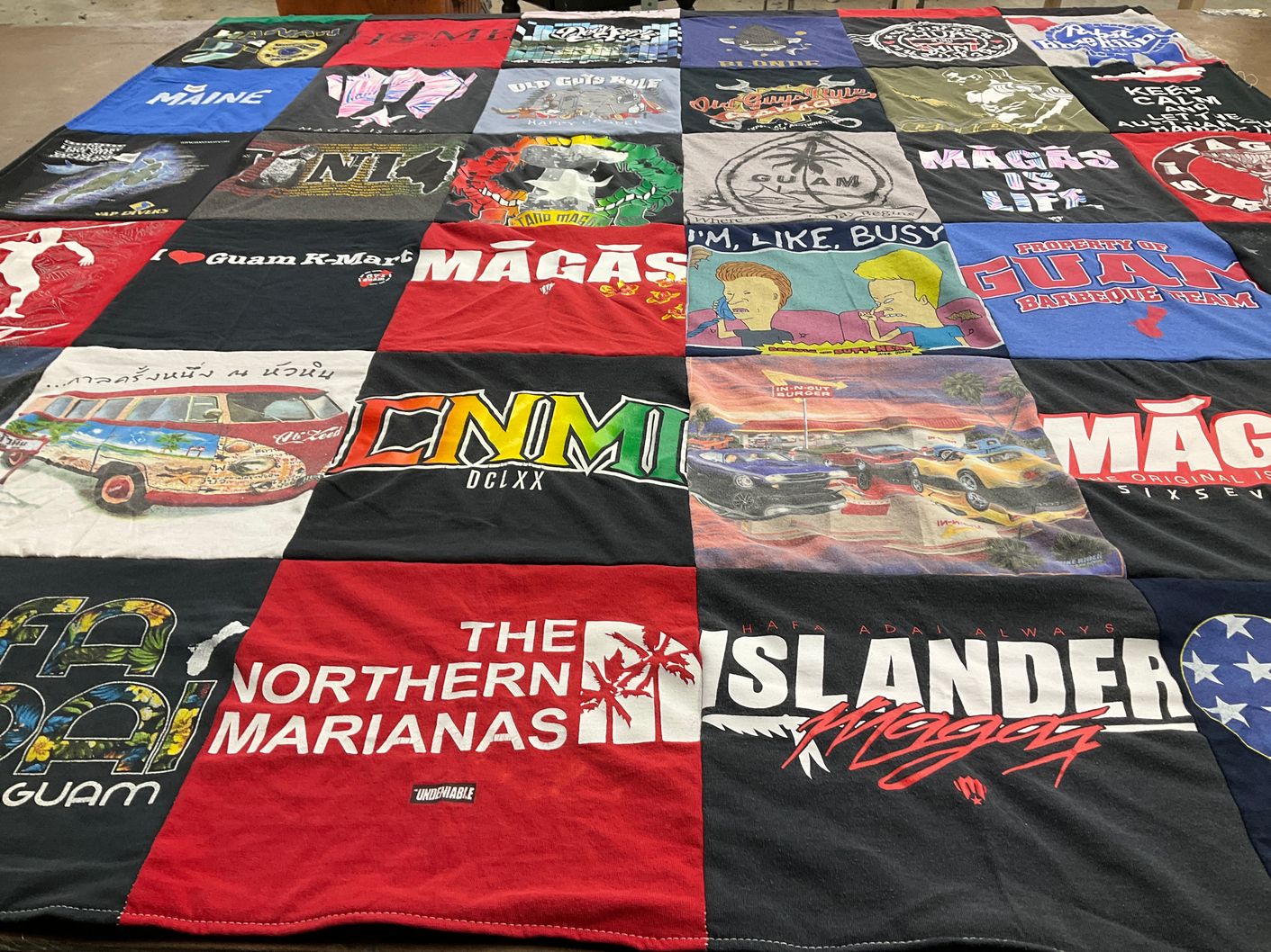 T-shirt quilt with guam culture, barbecue themes by Susan from AZ