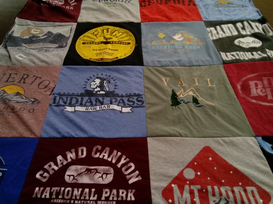 T-shirt quilt with nature, travel themes by Godfrey from GA