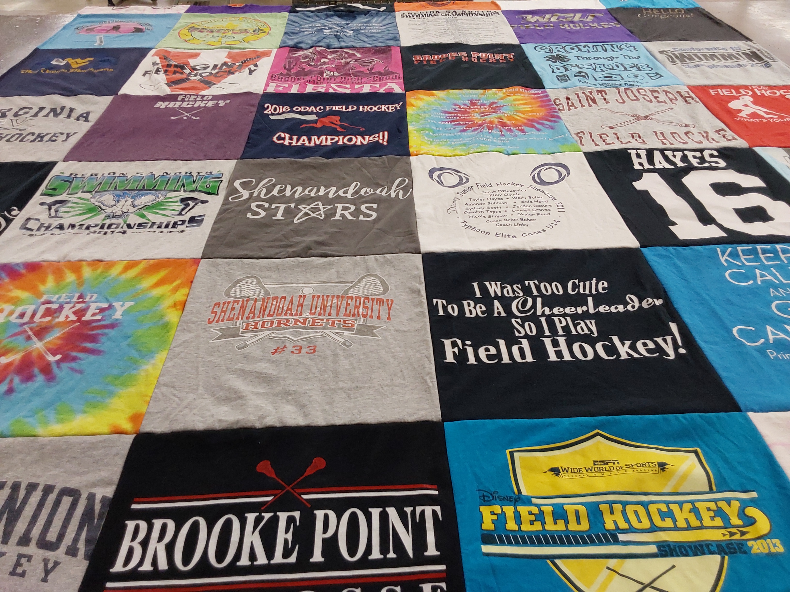 T-shirt quilt featuring shenandoah university hornets, brooke point high school by Robin from VA