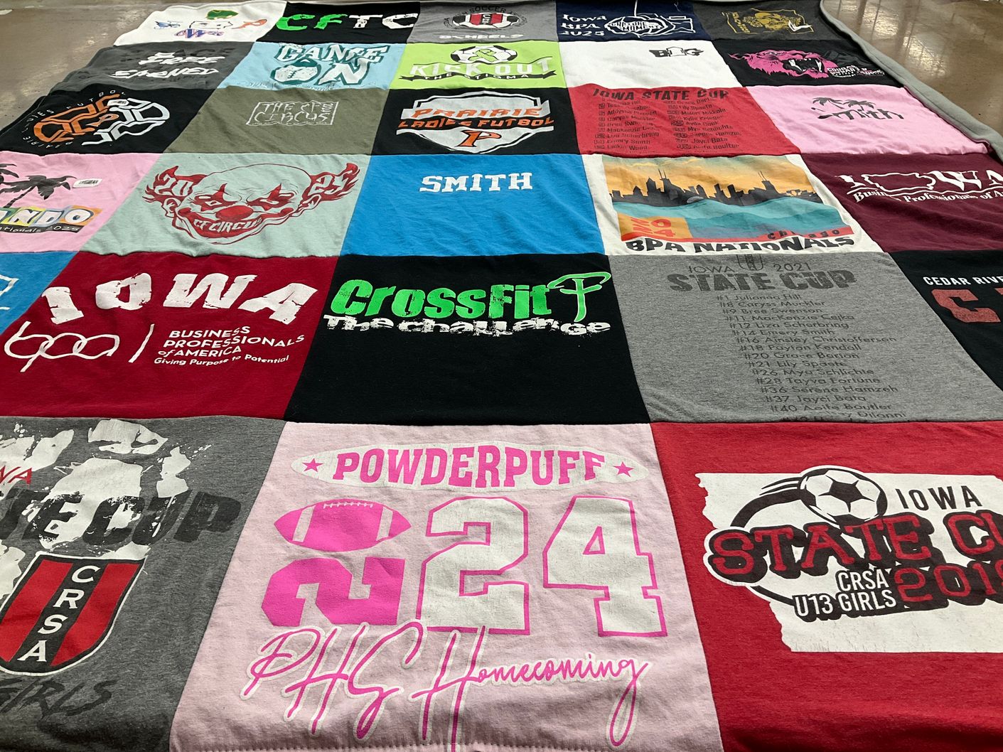 T-shirt quilt featuring pioneer high school football team, u13 girls soccer team by whitney from IA