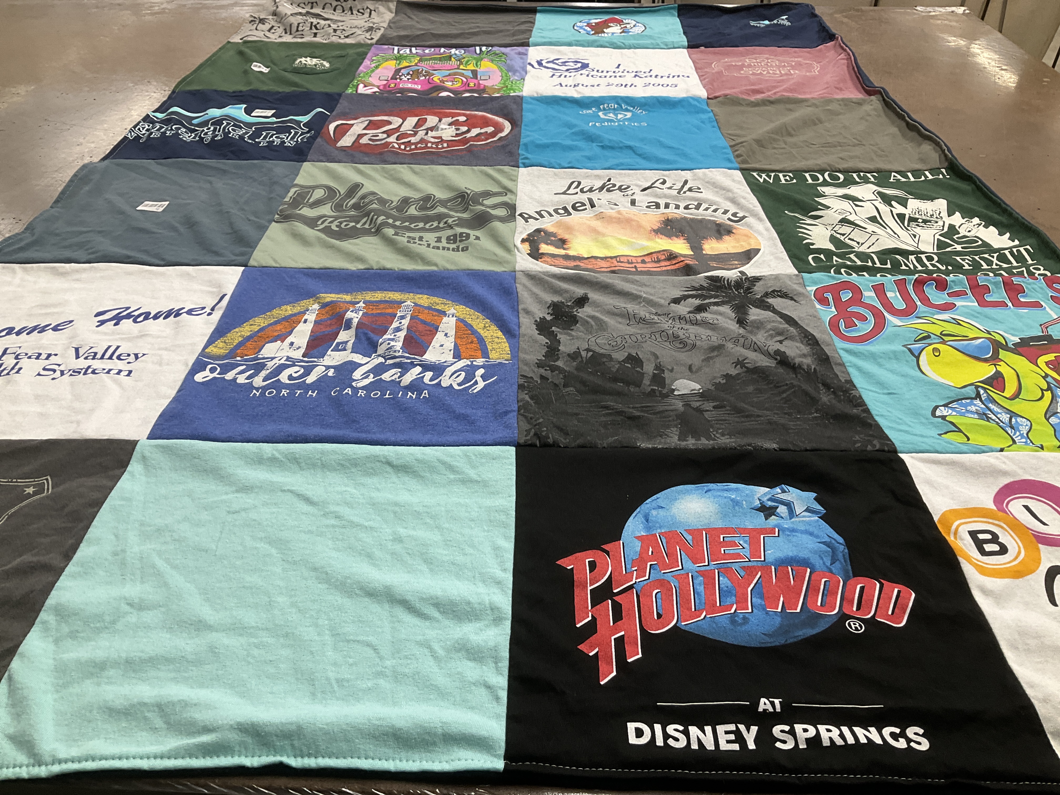 T-shirt quilt with travel, theme parks themes by Donna from NC