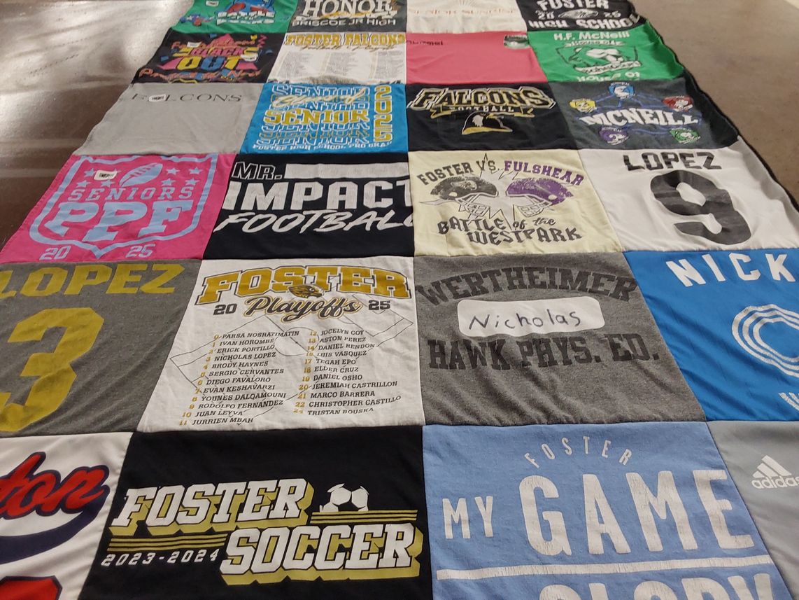 T-shirt quilt featuring foster falcons football by Molly from TX