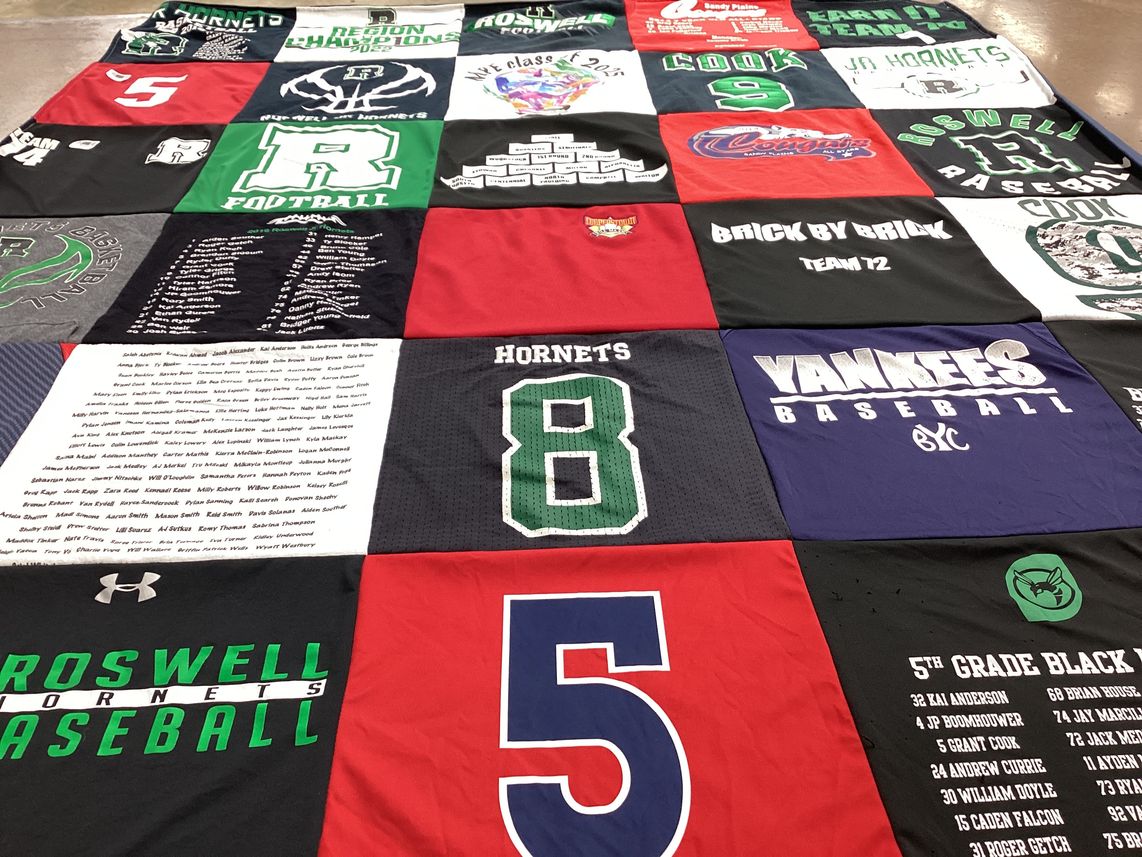 T-shirt quilt featuring roswell hornets baseball, yankees baseball by Janet from GA