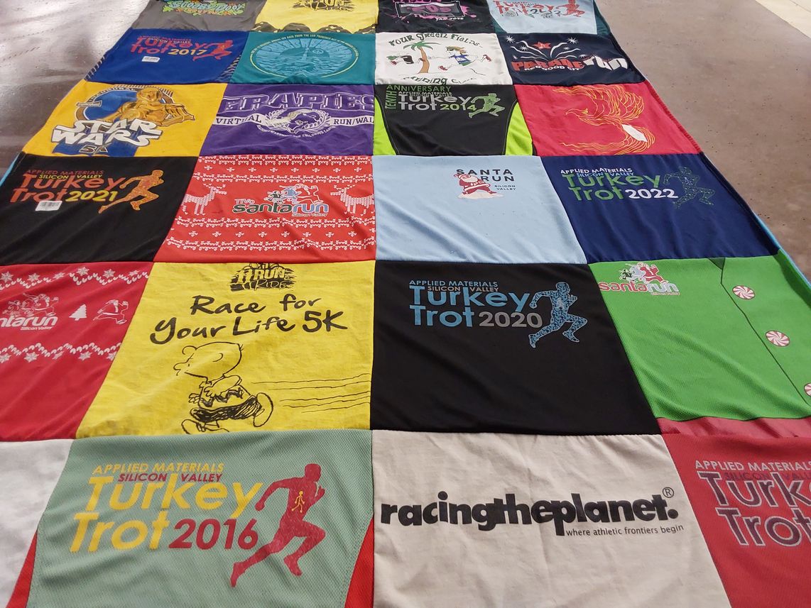 T-shirt quilt with running, marathons themes by Susan from CA