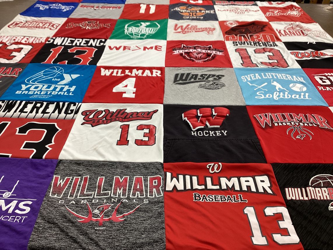 T-shirt quilt featuring willmar cardinals, willmar baseball by Crystal from MN