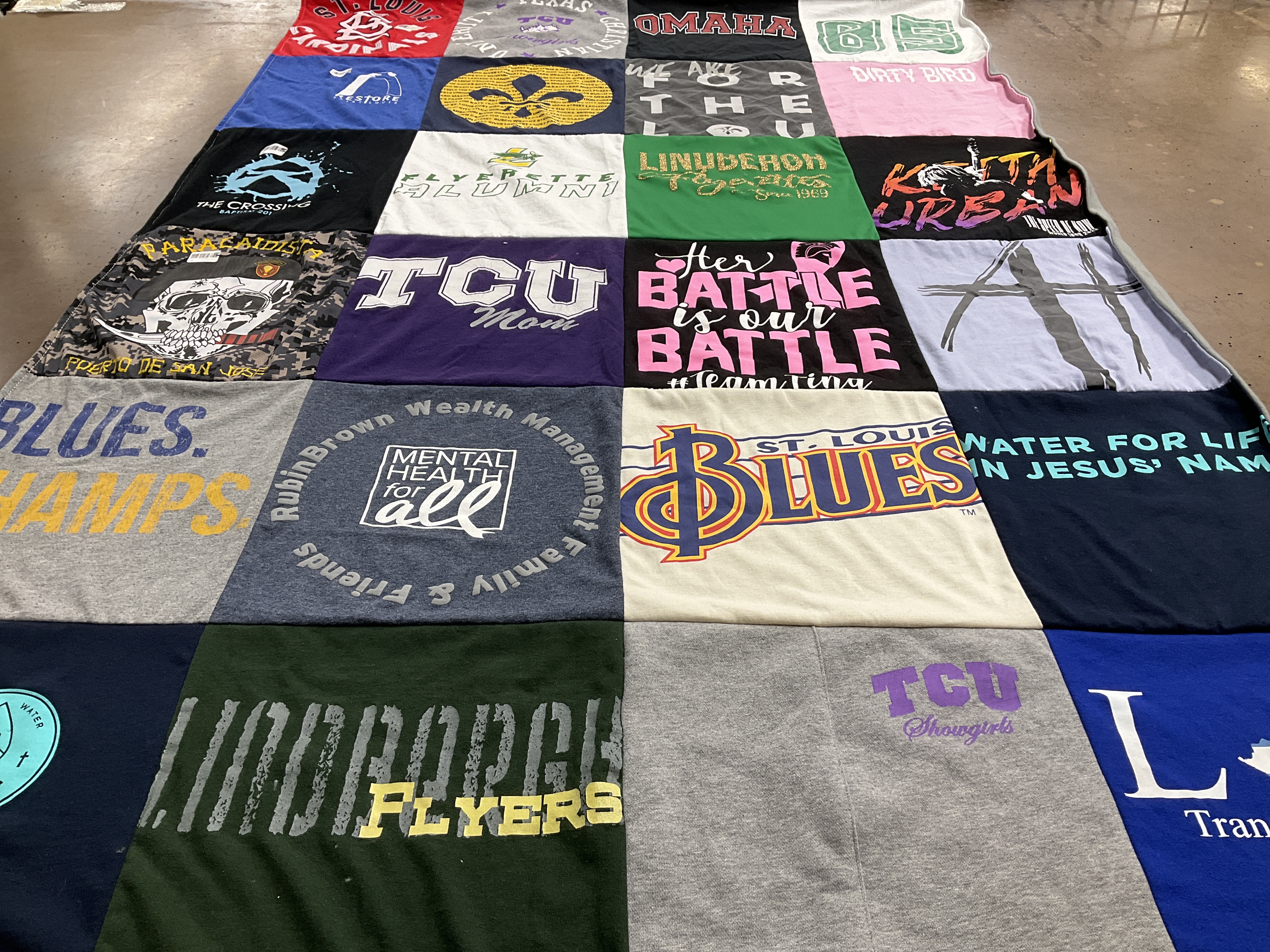 T-shirt quilt featuring st. louis blues, lincoln flyers by Cheryl from MO