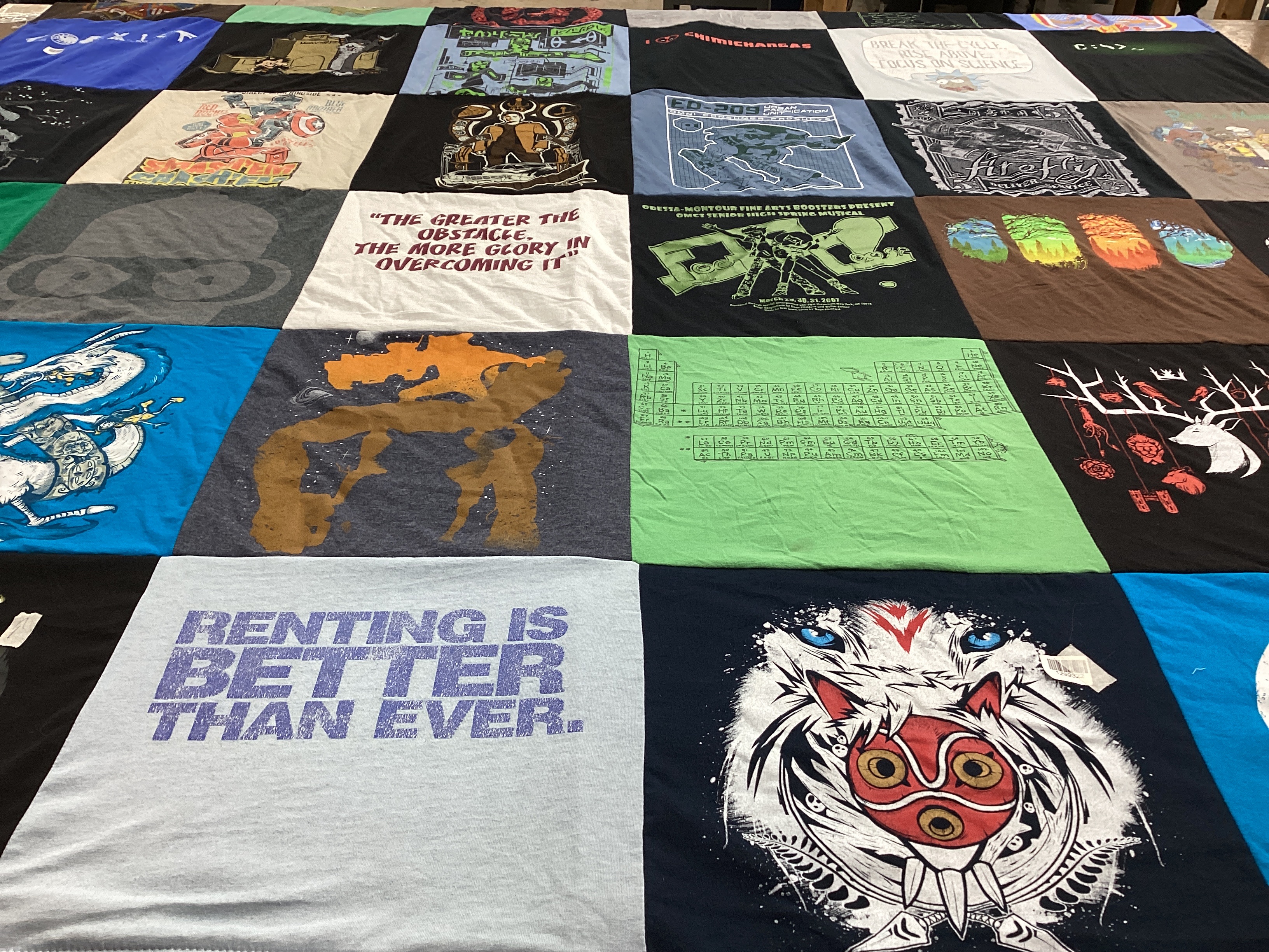 T-shirt quilt with gaming, science fiction themes by Veronica from NY