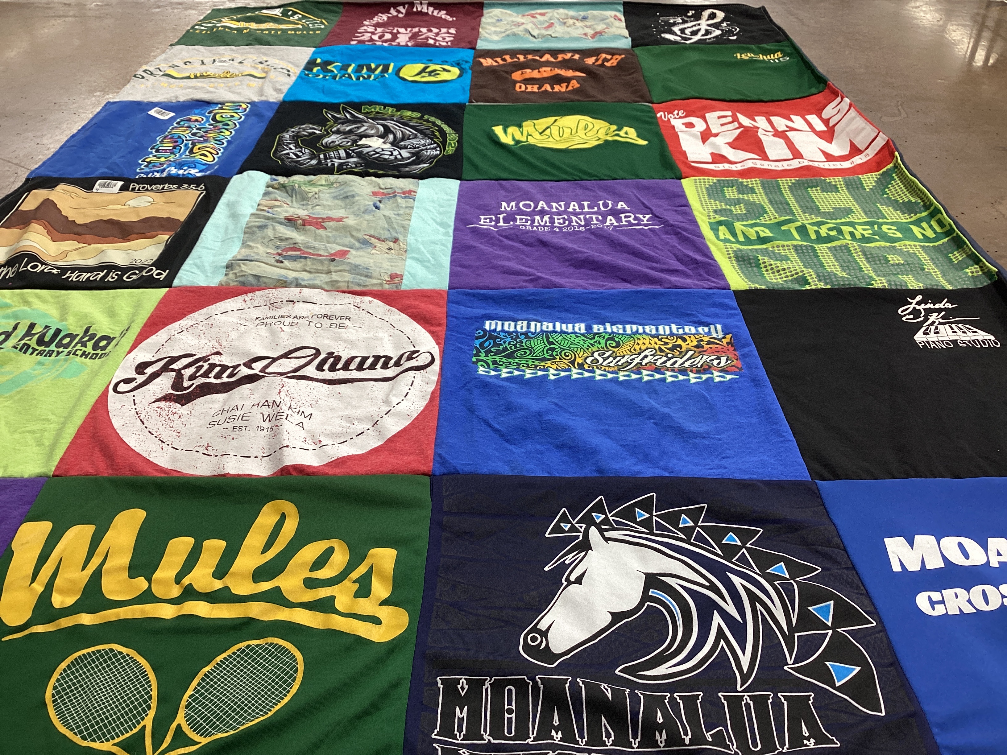 T-shirt quilt featuring moanalua mules by Lehua from HI