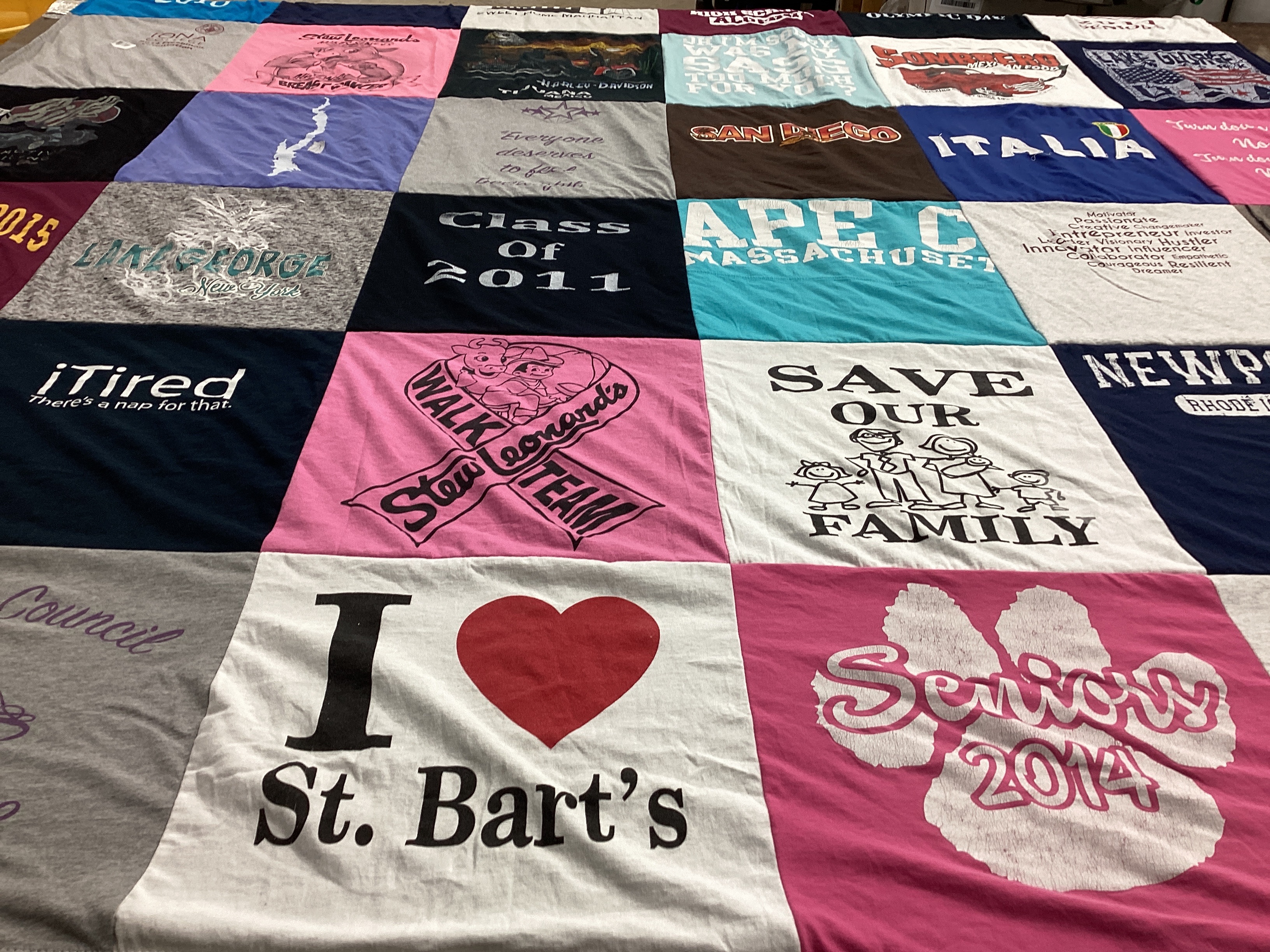 T-shirt quilt with travel, family themes by Marina from NY