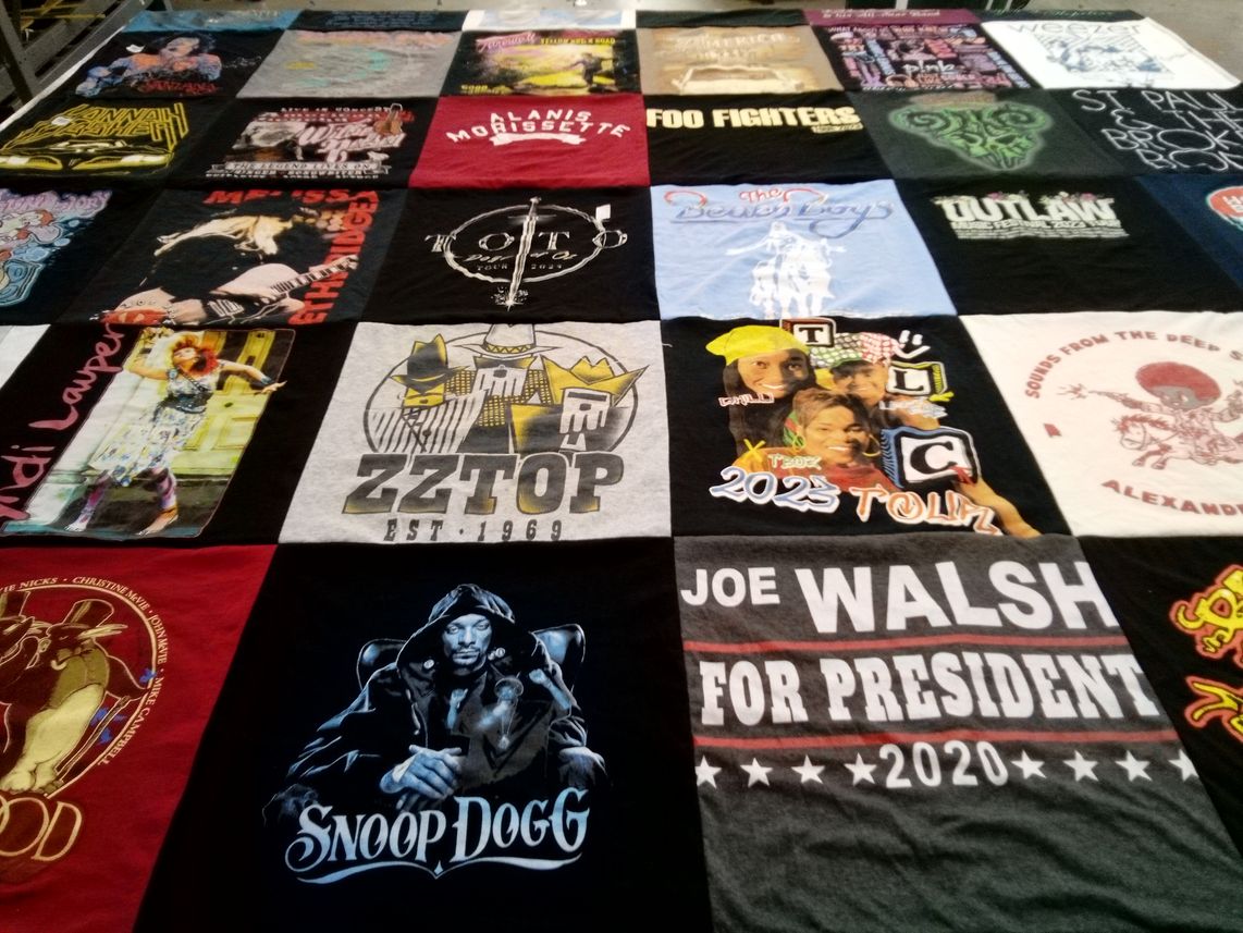 T-shirt quilt with music, politics themes by amie from AL