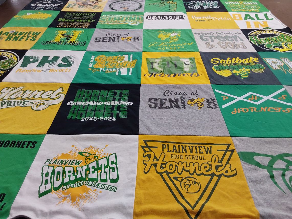 T-shirt quilt featuring plainview high school hornets by Ellise from LA
