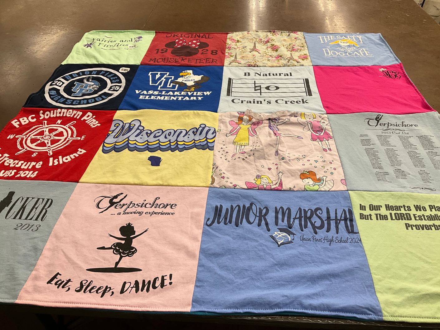 T-shirt quilt from union pines high school, vass-lakeview elementary by Pamela from NC