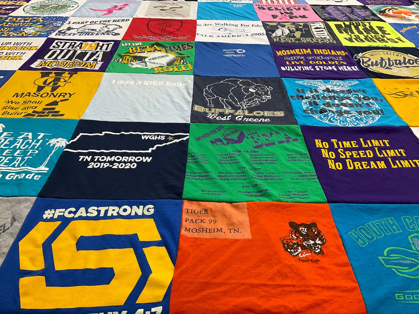 T-shirt quilt featuring west greene high school, mosheim high school by Hallie from TN