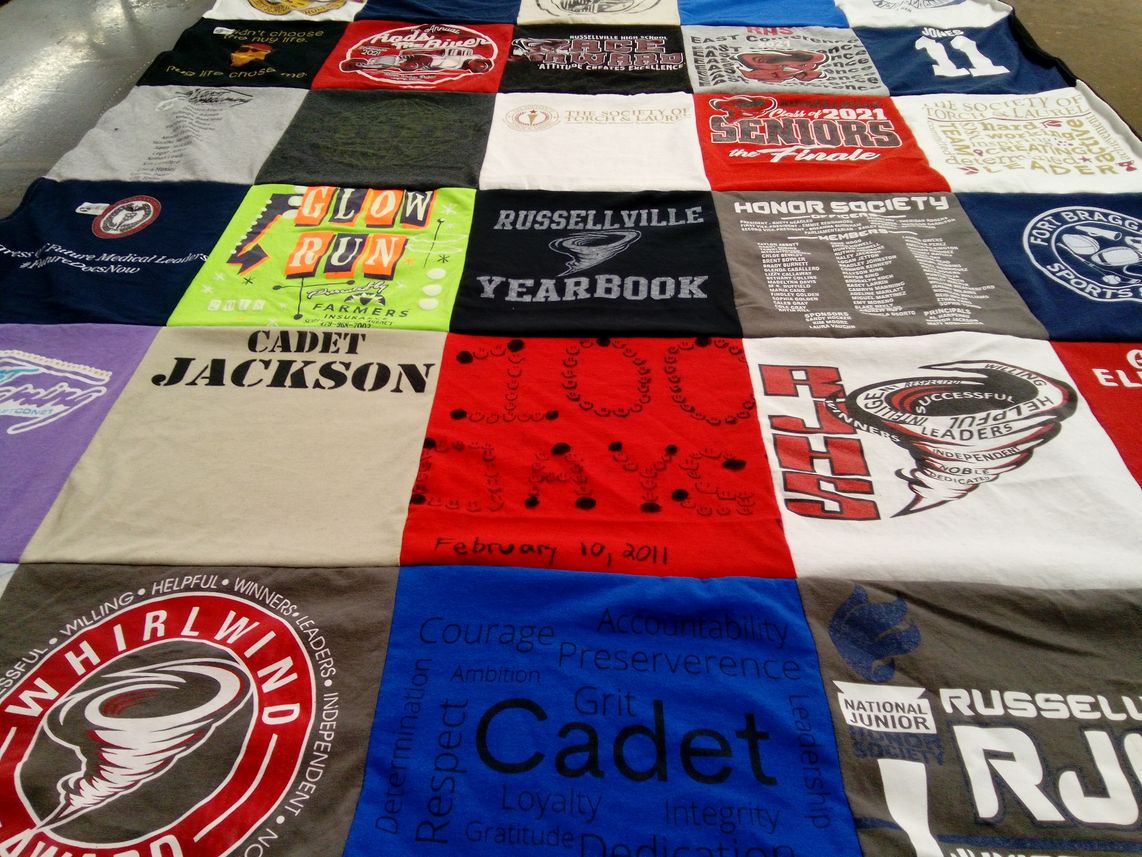 T-shirt quilt from russellville high school by Alana from AR