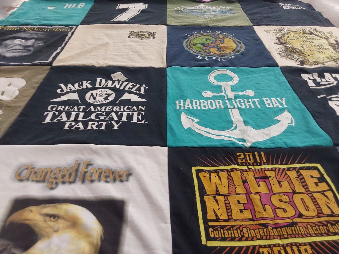 T-shirt quilt with music, country music themes by Reatha from IL