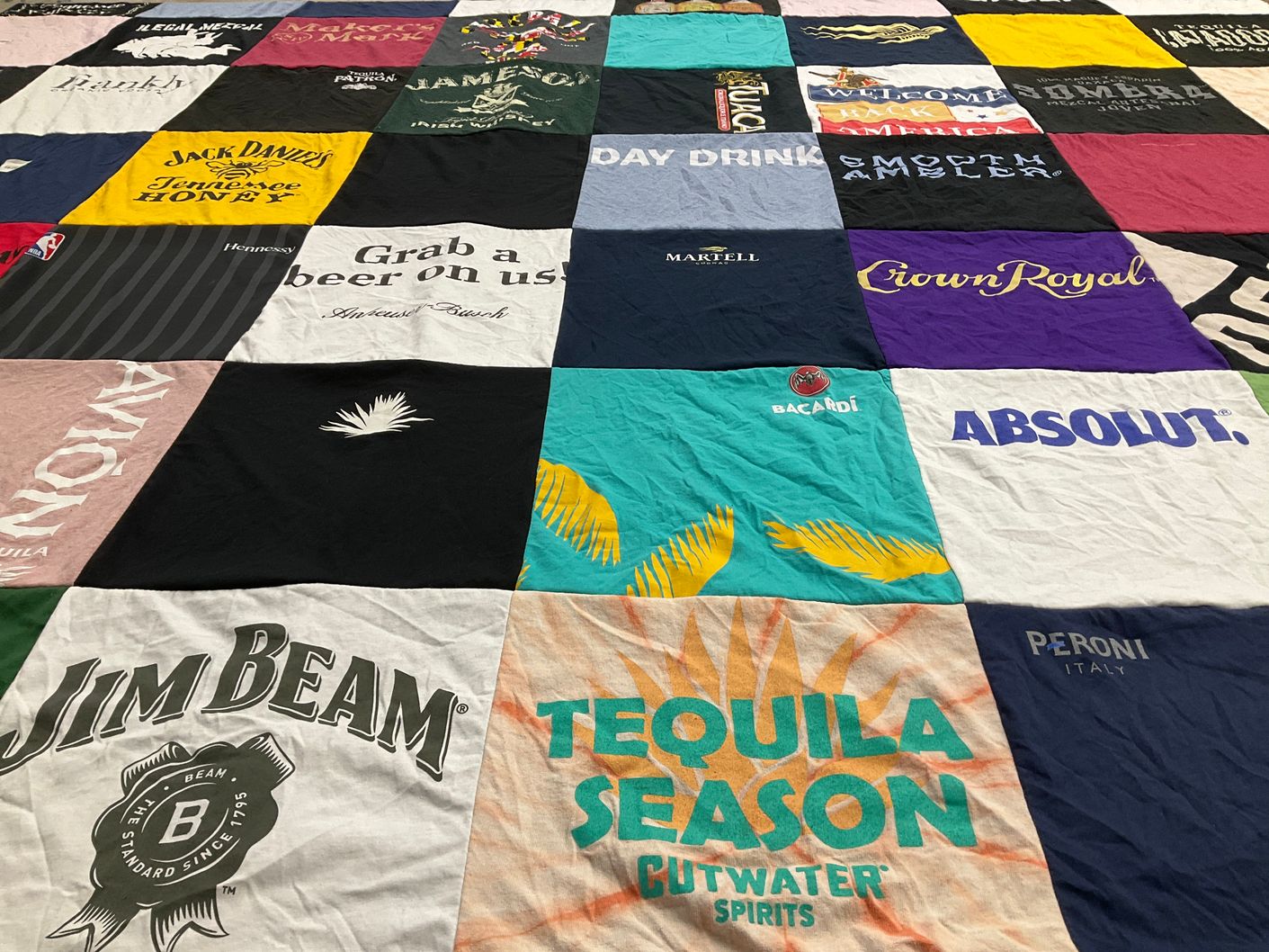 T-shirt quilt with beverages, alcohol themes by TayLore from MD