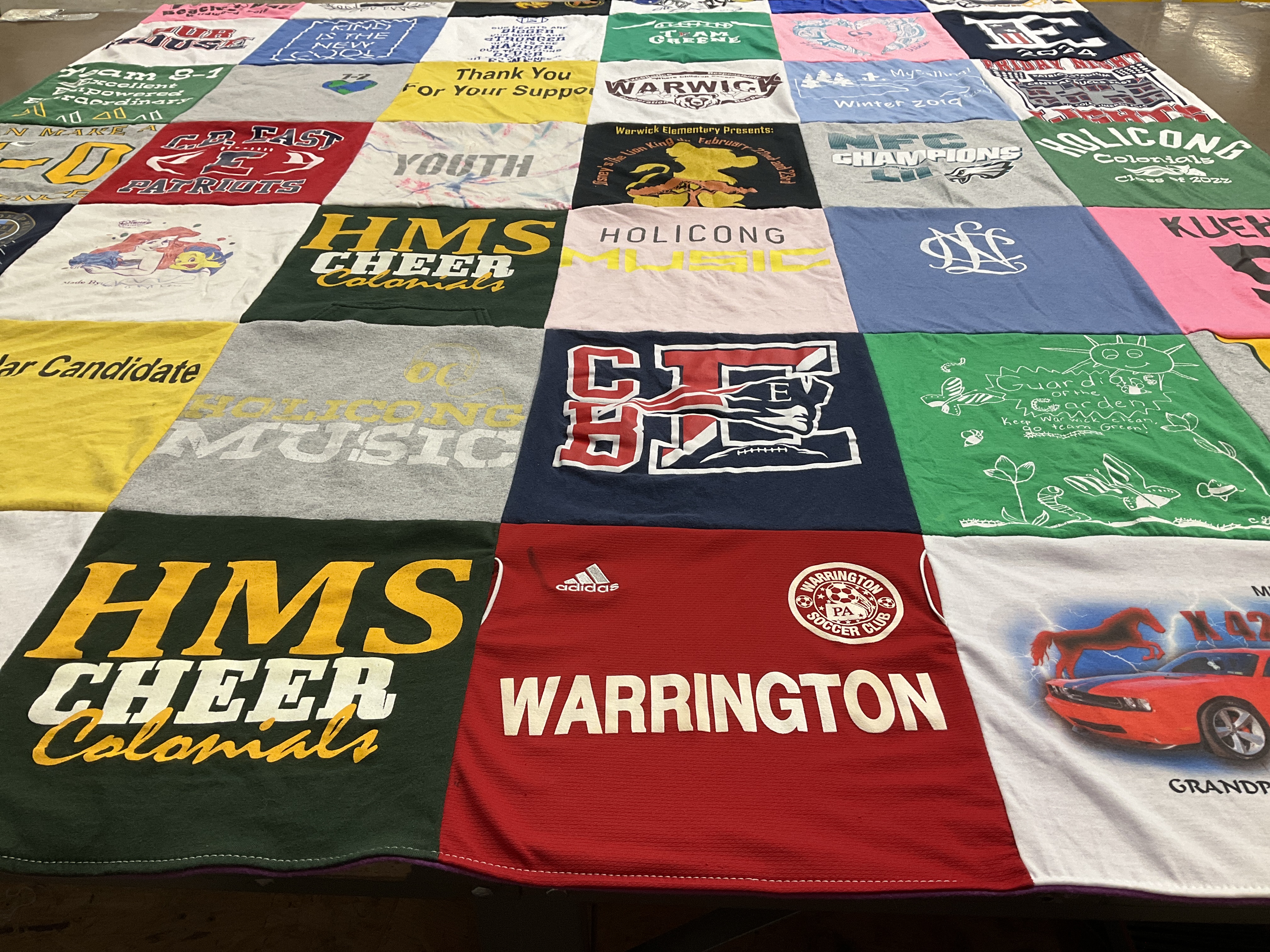 T-shirt quilt featuring hms cheer colonials, warrington soccer club by Jennifer from PA
