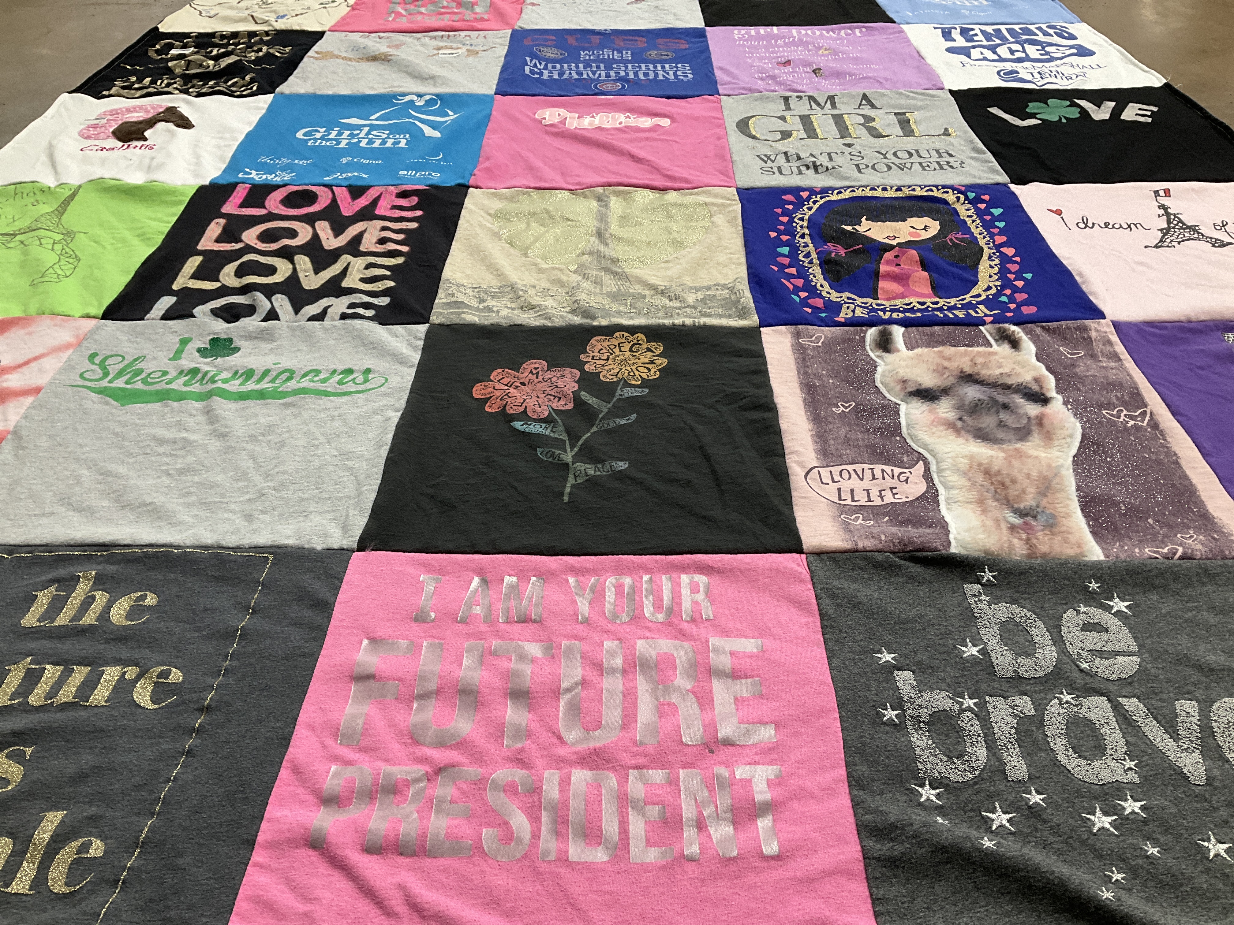 T-shirt quilt with feminism, empowerment themes by Cynthia from PA