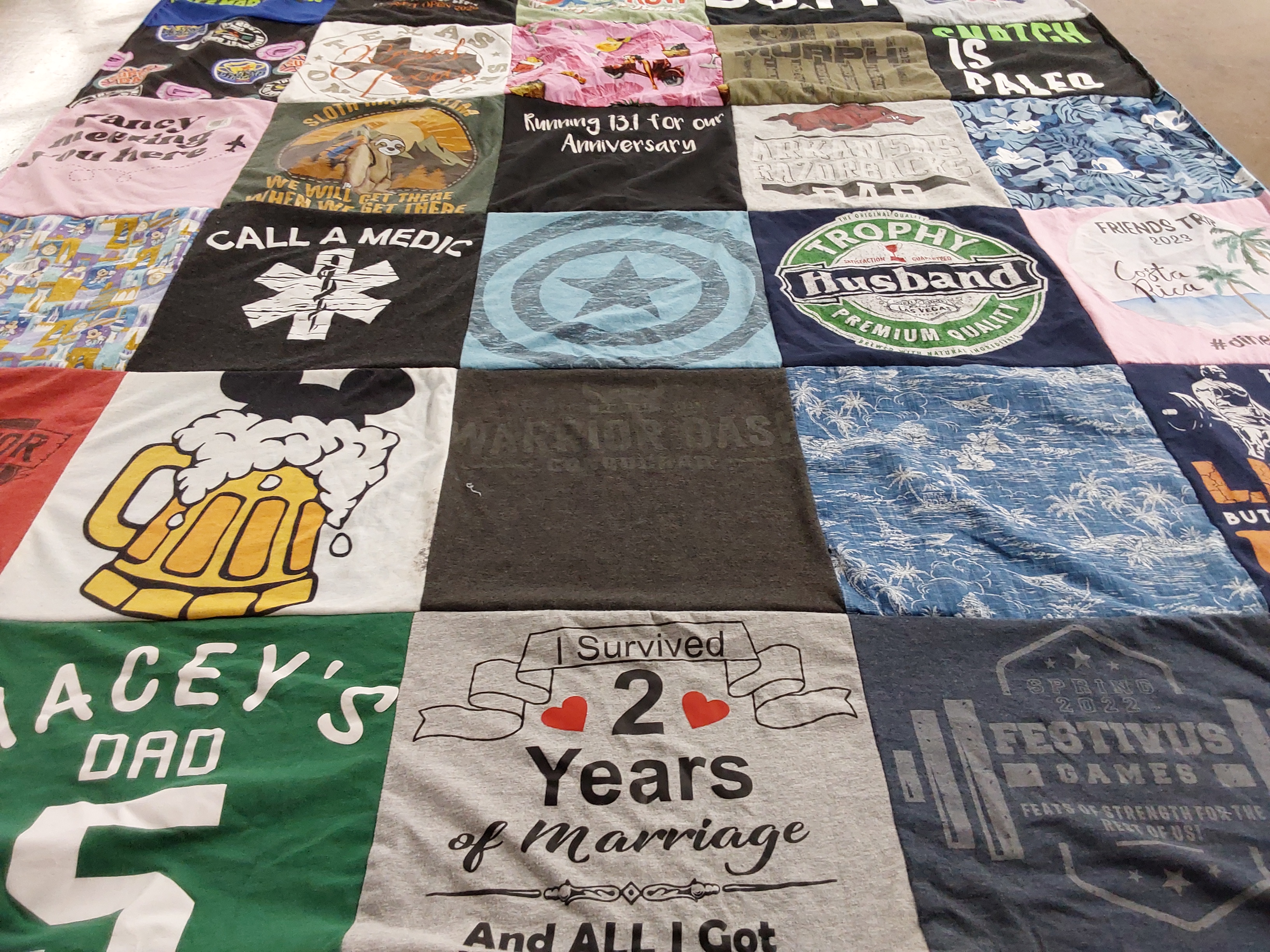 T-shirt quilt with beer, disney themes by Alicia from AR