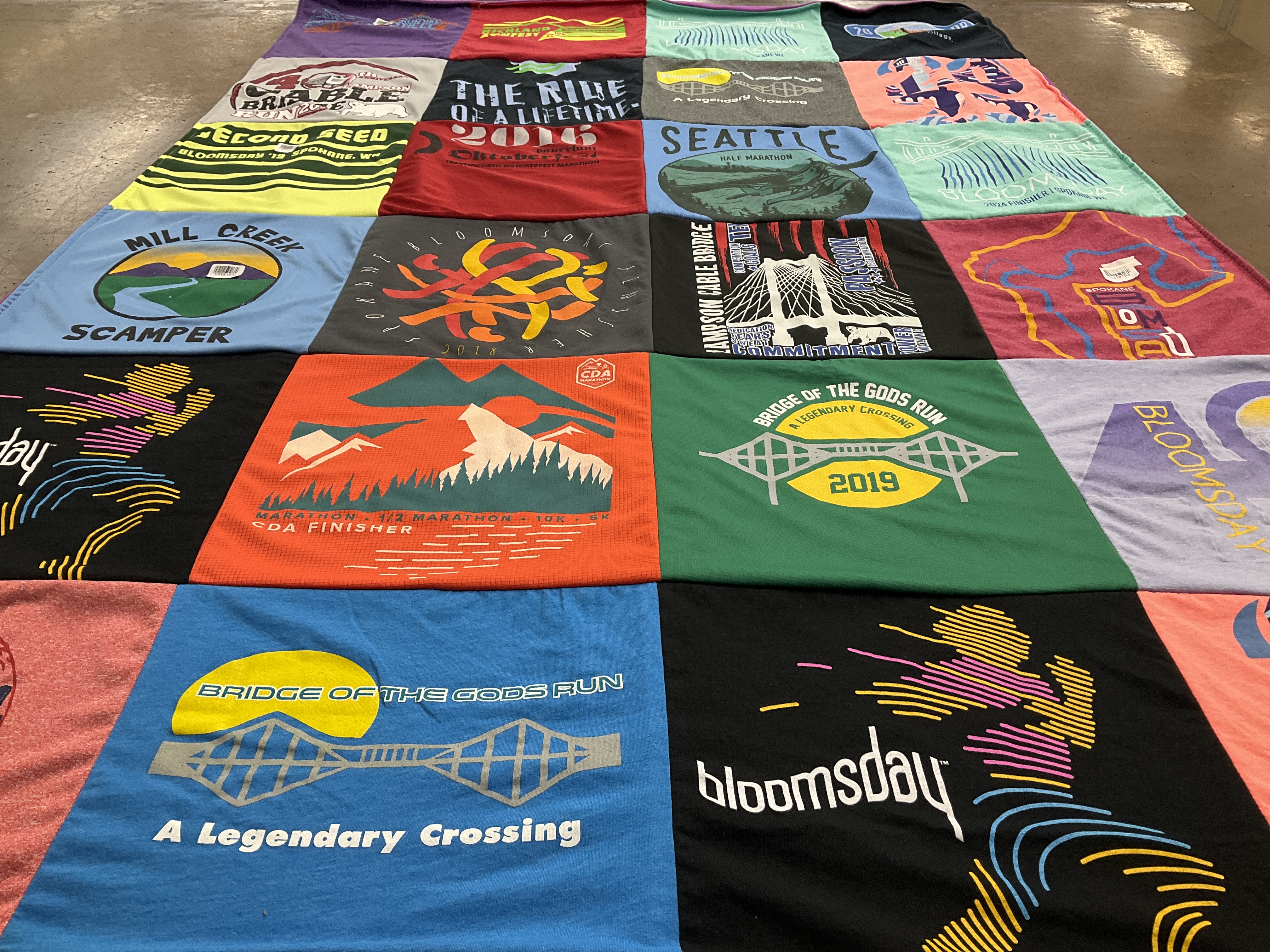 T-shirt quilt with running, marathons themes by Lisa from WA